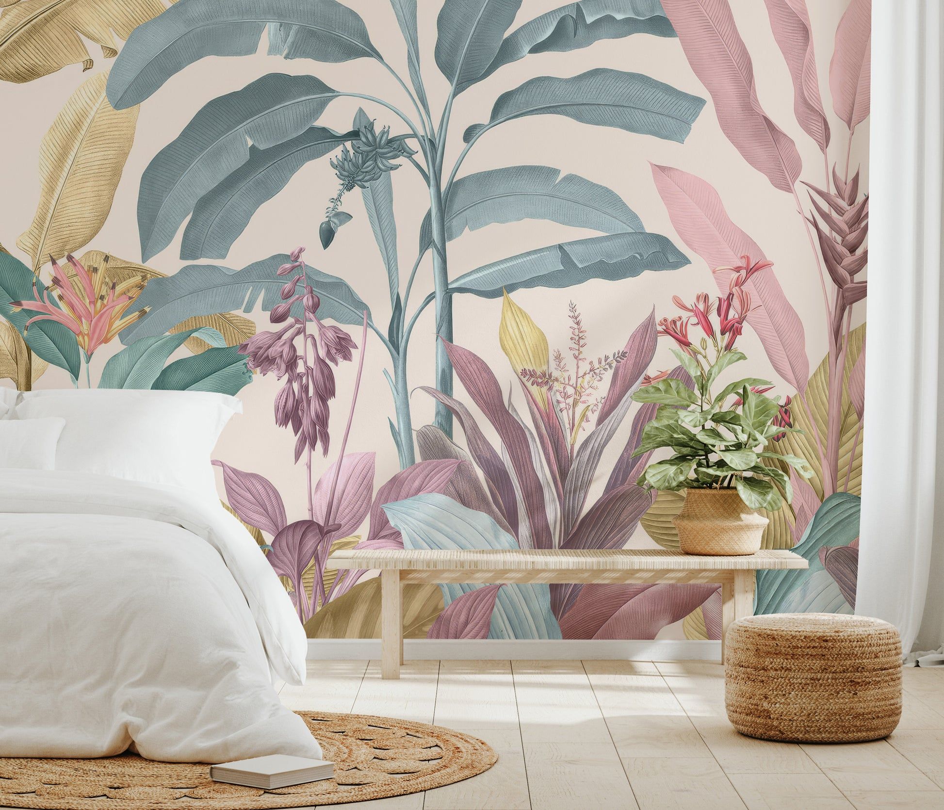 1946x1670 Pastel Tropical Plant Wallpaper Mural