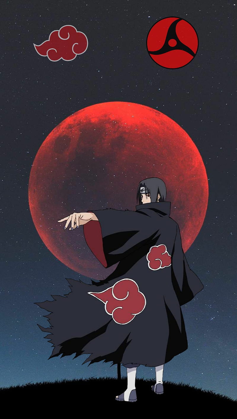 800x1412 Itachi with red moon, naruto, HD phone wallpaper
