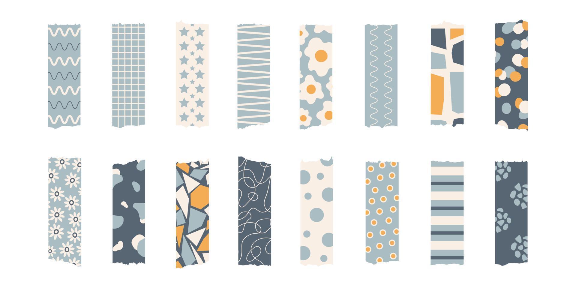 1920x960 Trendy set of colorful stylish washi tape isolated on a white background. Vector stripes and pieces of duct paper, or scotch with different print