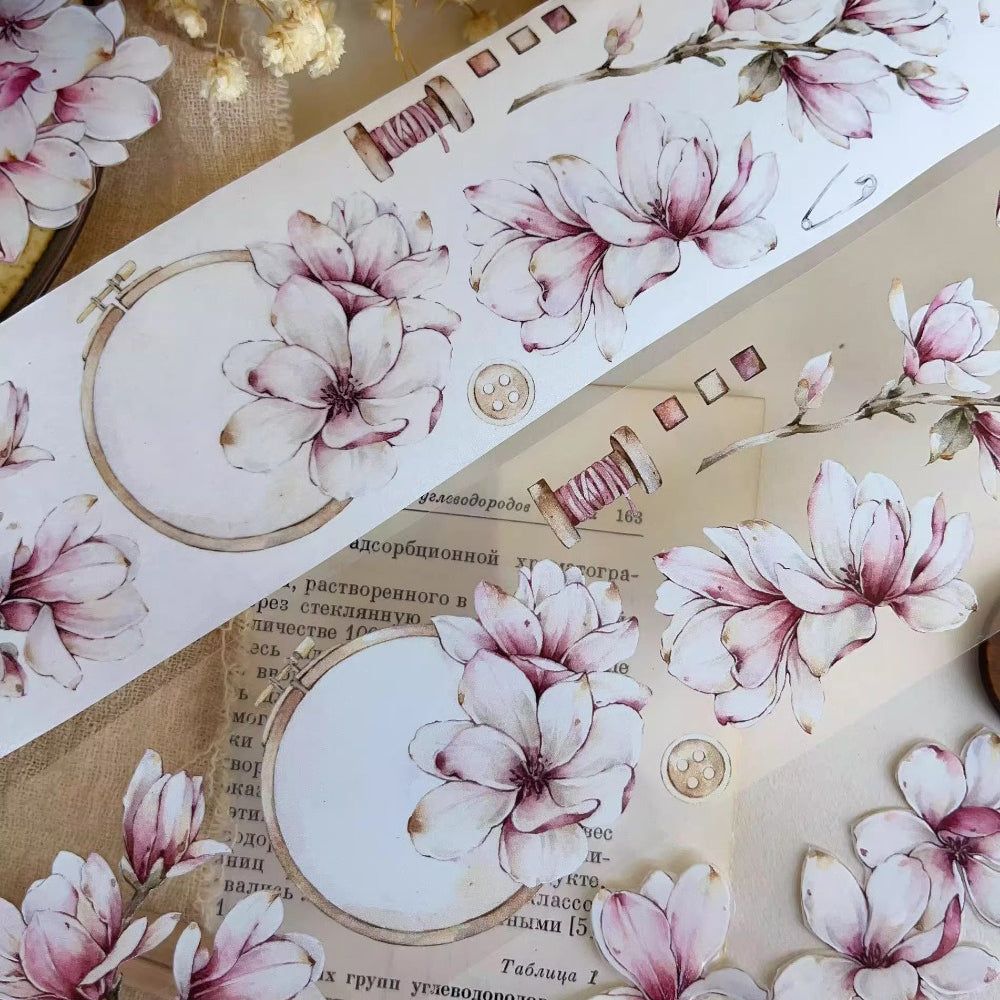 1000x1000 5.5cm*120cm Magnolia Pink Retro Large Flower PET Washi Tape / Loop