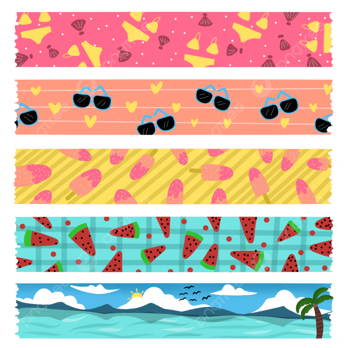 1200x1200 Washi Tape With Summer Theme Illustration Design, Washi Tape, Washi Tape Printable, Journal Decorations PNG and Vector with Transparent Background for Free Download