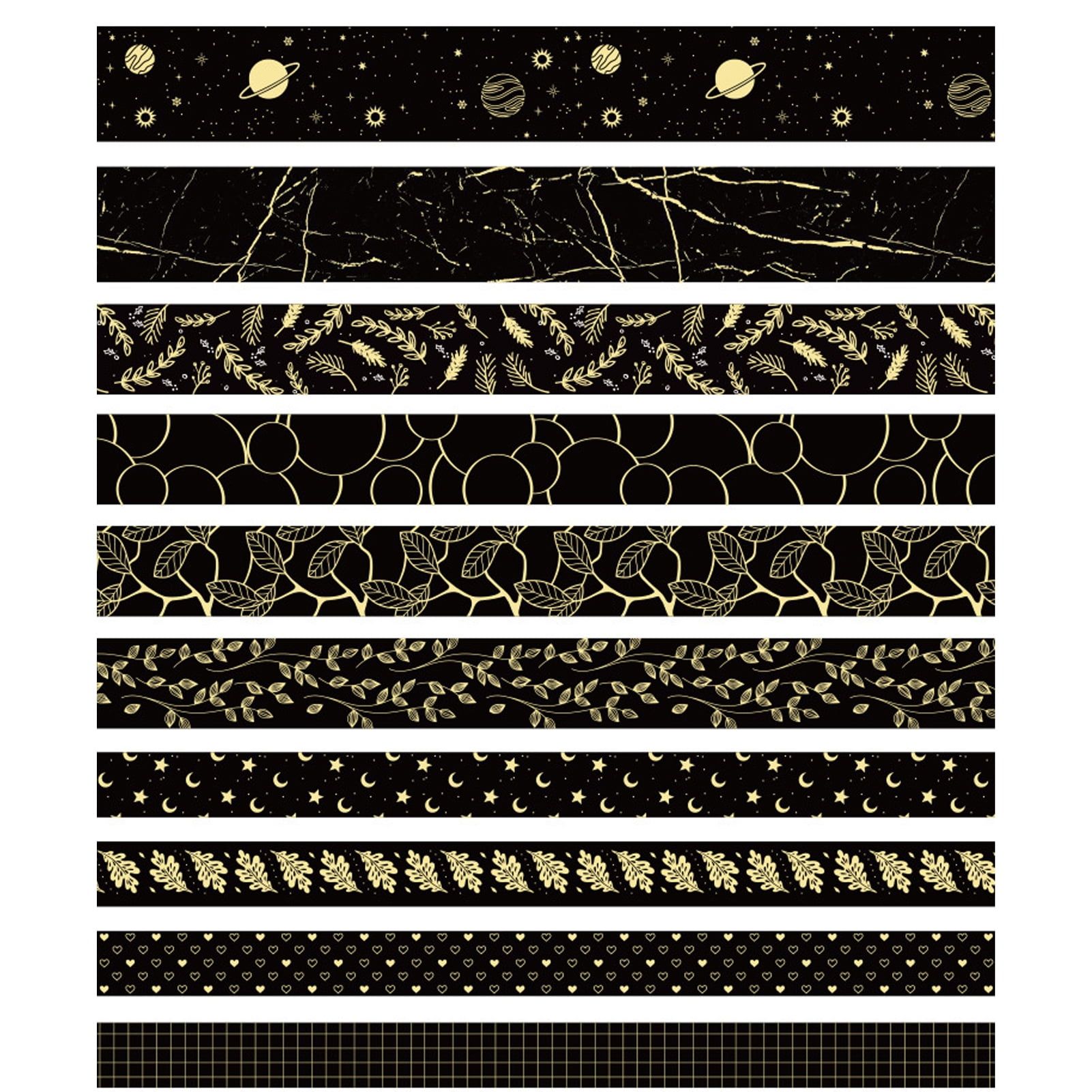1601x1601 SANWOOD Washi Tape, 10 Rolls Washi Tape Set Black Gold Foil Floral Decorative Masking Paper Sticker For Craft Scrapbook Journal DIY Gift Wrapping, Flower Geometry Star Design