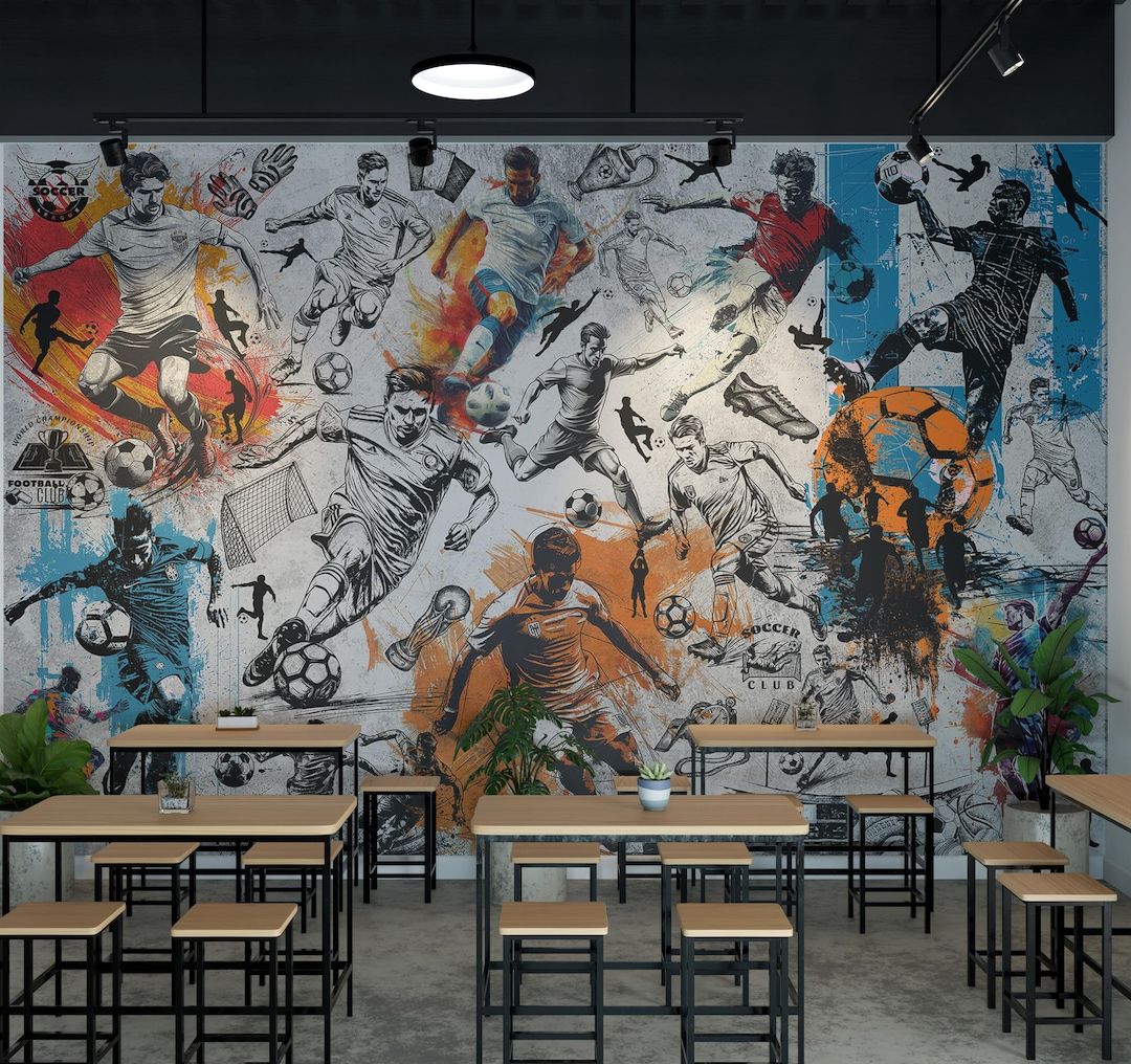 1080x1016 Football Wallpaper Colorfull Soccer Graffiti Wall Mural Motivation Sport Bar Mural Decor Peel and Stick Self Adhesive Football Wallpaper