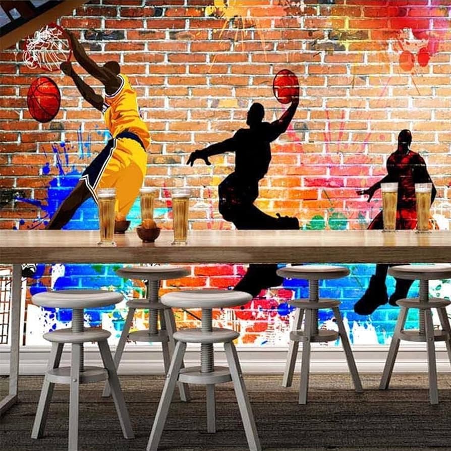 894x894 Custom Wallpaper 3D Basketball Sports Graffiti Brick Wall Mural Restaurant Ktv Bar Background Murals 200Cm(W)×140Cm(H), Wallpaper