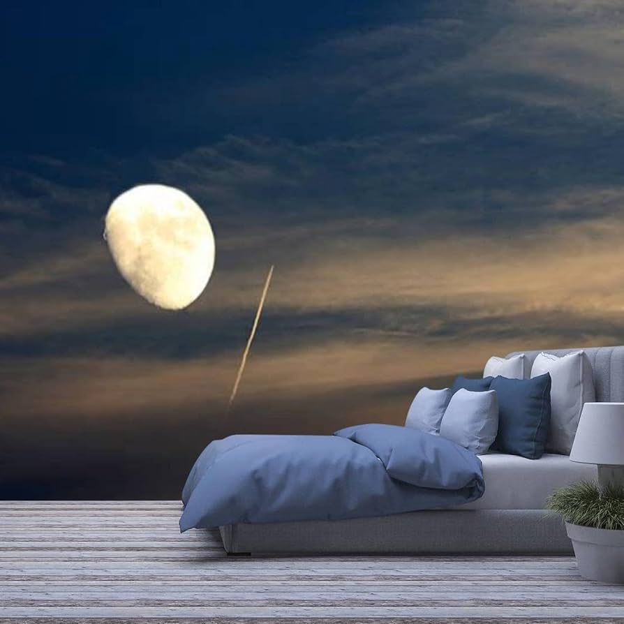 894x894 Bright Moon Wall Mural, 3D Night Sky Photo Wallpaper, Home Decor TV Background Large Art Wall Painting for Living Room Bedroom 108x 75(W x H)(It's not Peel and Stick)