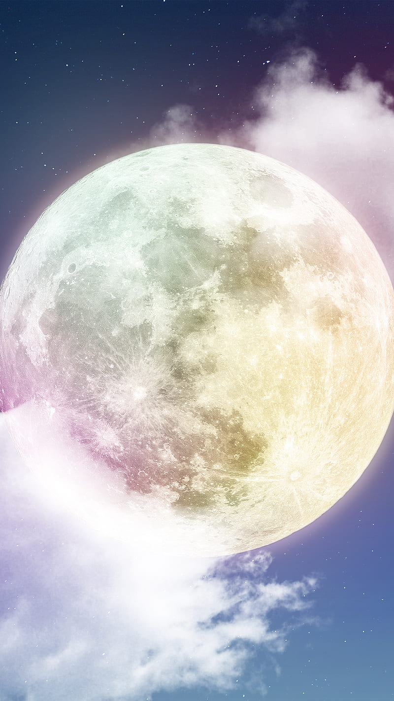 800x1422 Bubble Moon, bright, clouds, colorful, full moon, nature, night, sky, stars, HD phone wallpaper