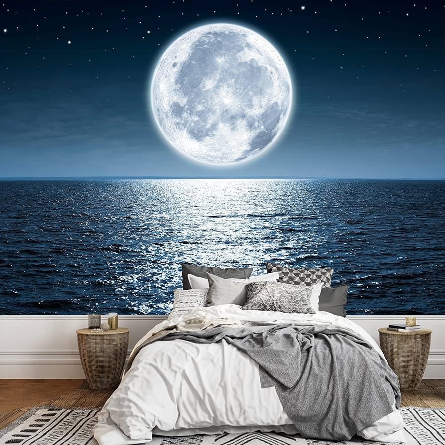 894x894 Wall26 Full Moon Rising Over The Ocean Empty At Night With Copy Space Removable Wall Mural Self Adhesive Large Wallpaper
