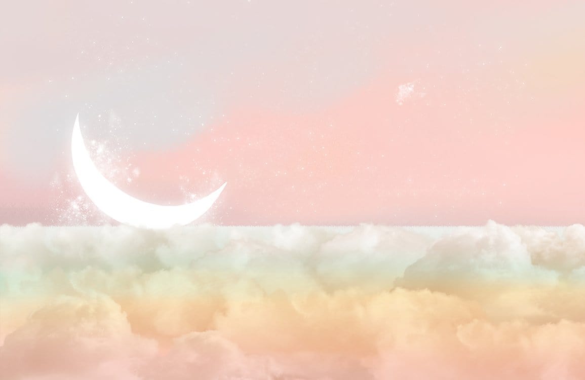 1155x750 Ethereal Pastel Sky and Crescent Moon Dreamscape Mural Wallpaper