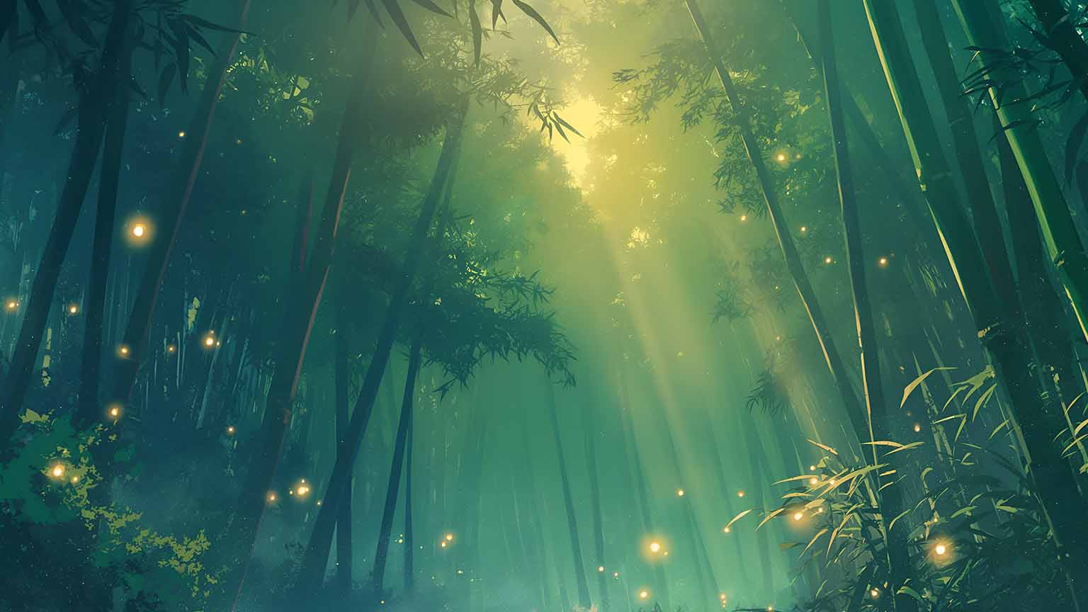 1536x864 Enchanted Bamboo Forest with Sunbeams Desktop Wallpaper 4K