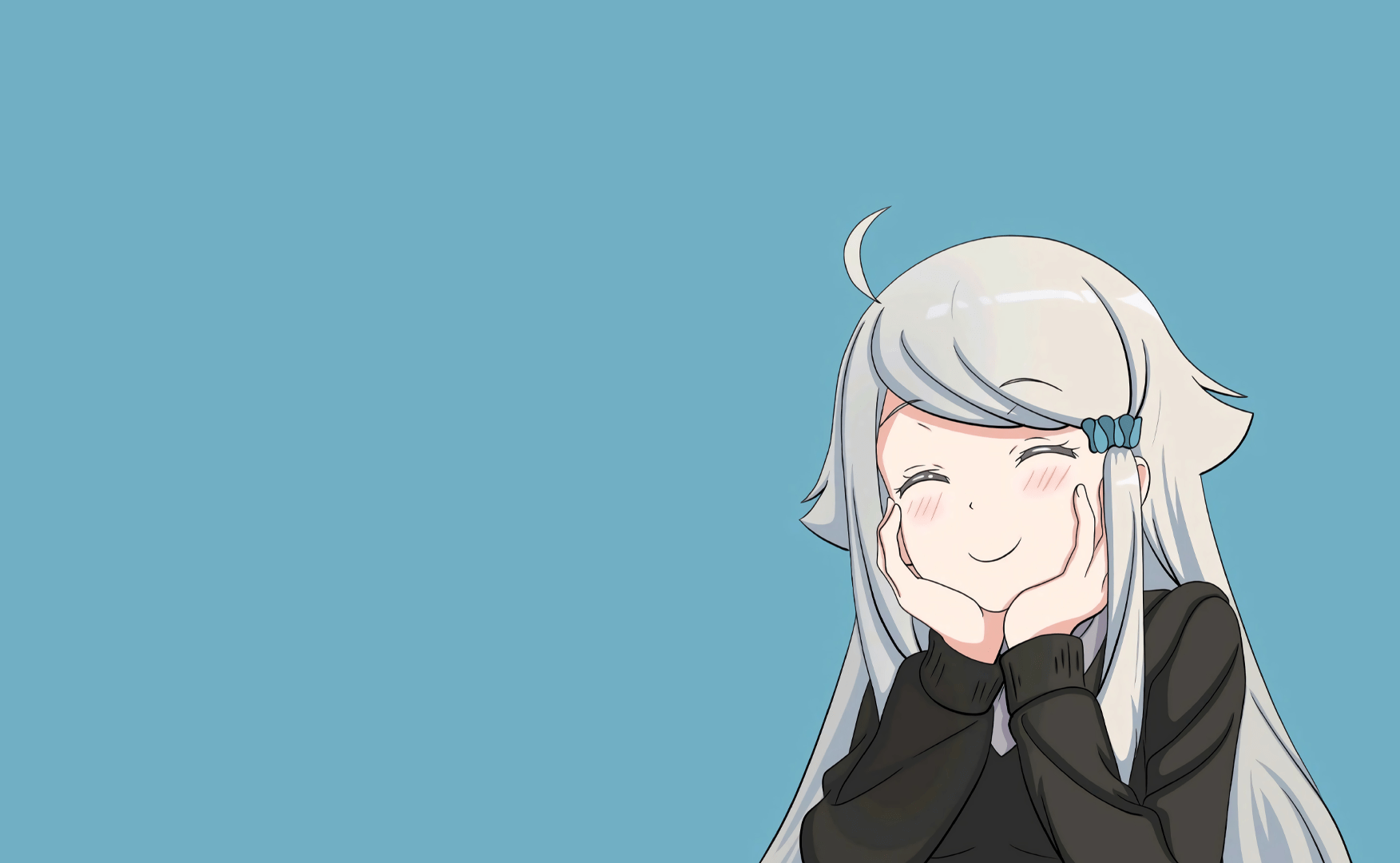 1753x1080 closed eyes, anime, anime girls, simple background, minimalism, blue background, Kani Nayuta, Imouto sae Ireba Ii.x1080 Wallpaper