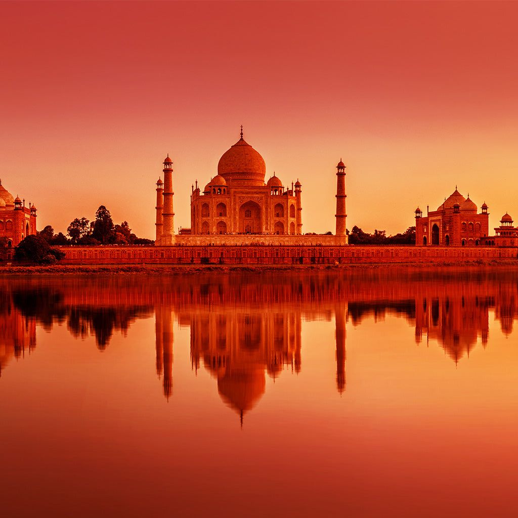 1024x1024 Taj Mahal During Sunset Reflected In Yamuna River Backdrop Printing