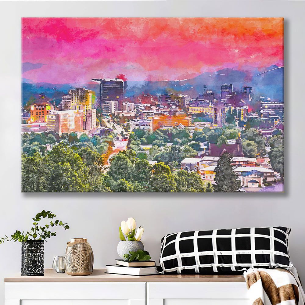 1000x1000 Asheville North Carolina Usa Twilight City Art Watercolor Canvas Print