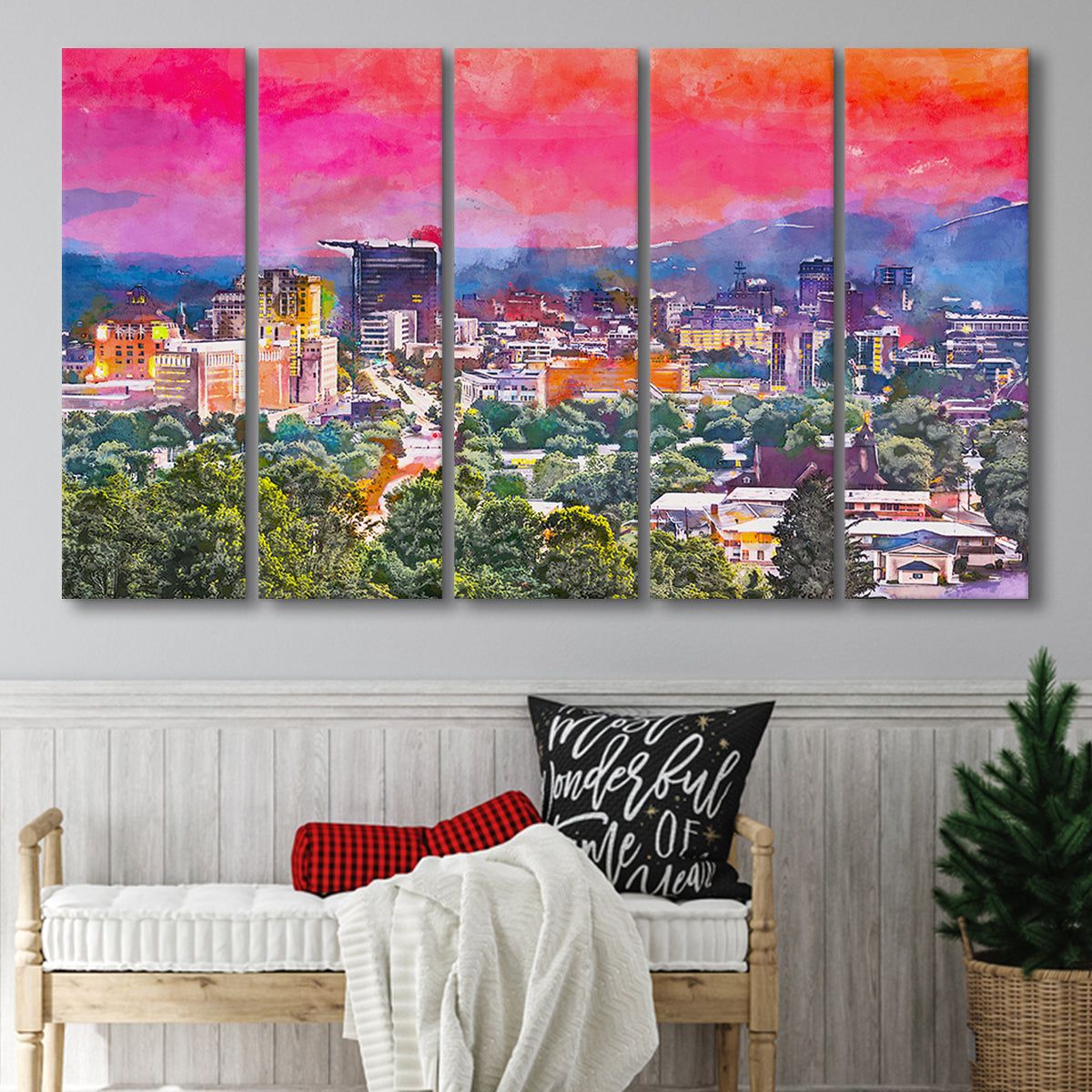 1200x1200 Asheville North Carolina Usa Twilight 5 Pieces Extra Large Canvas Prints Wall Art Home Decor