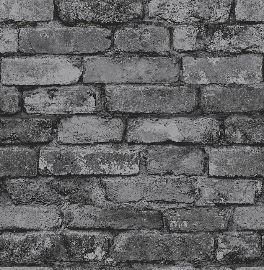 894x916 Fine Decor FD31284 Rustic Brick Wallpaper, Silver Black