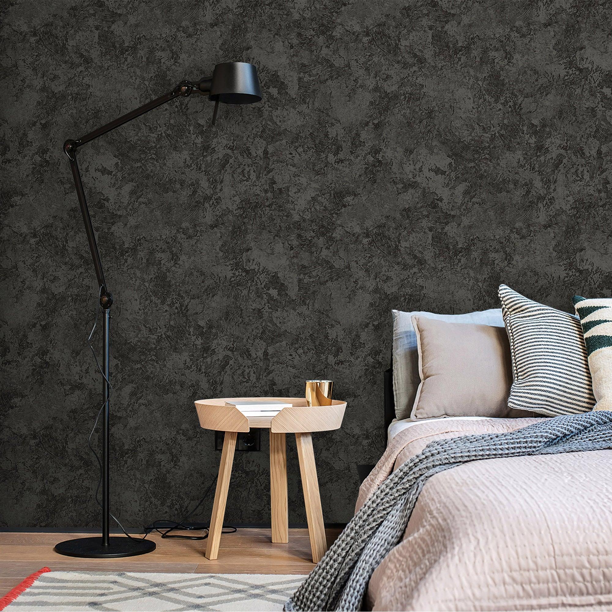 2000x2000 Black Rustic Abstract Farmhouse Wallpaper, 3D Embossed Weathered Solid