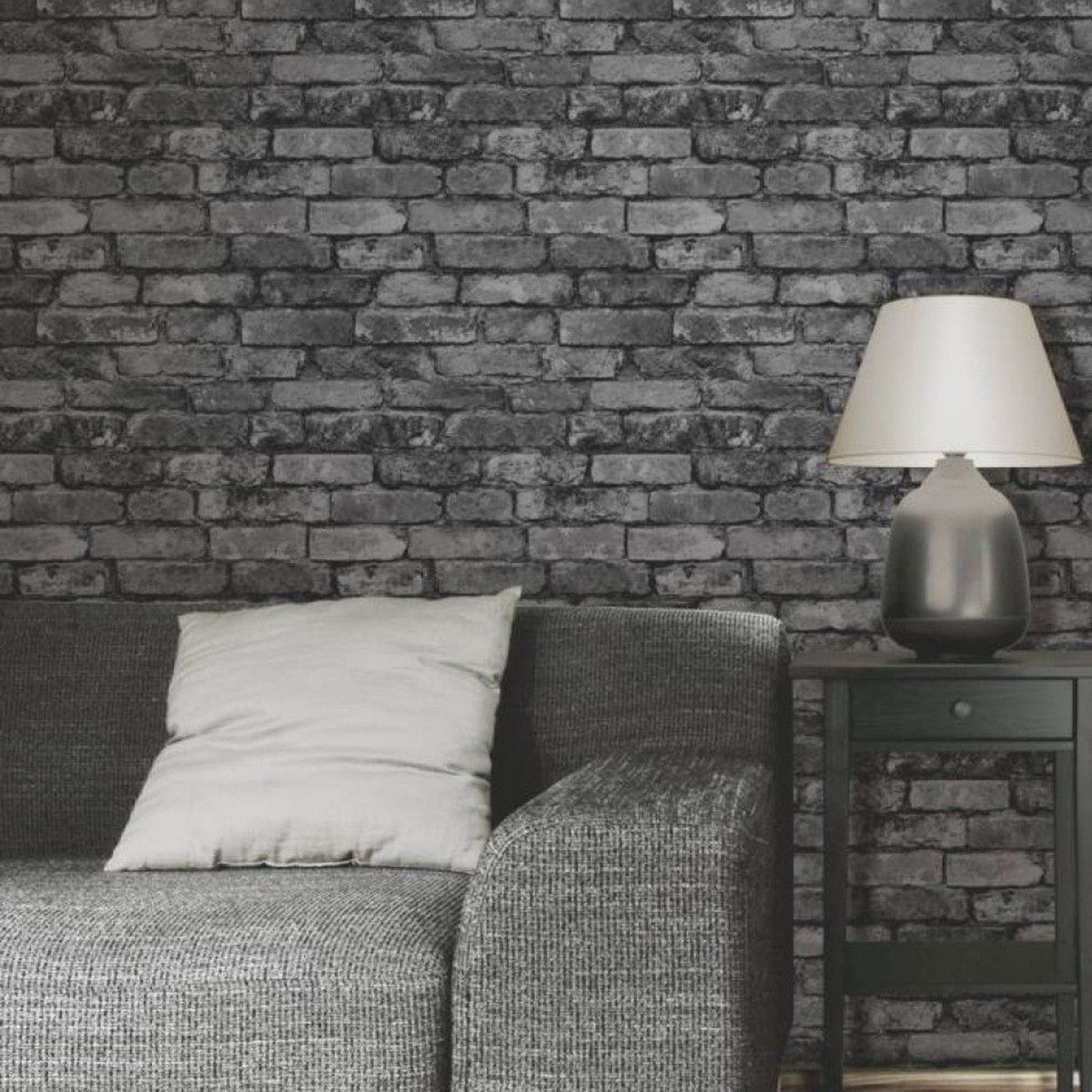 1200x1200 RUSTIC BRICK EFFECT WALLPAPER WASHABLE CHARCOAL GREY BLACK FINE DECOR FD31284