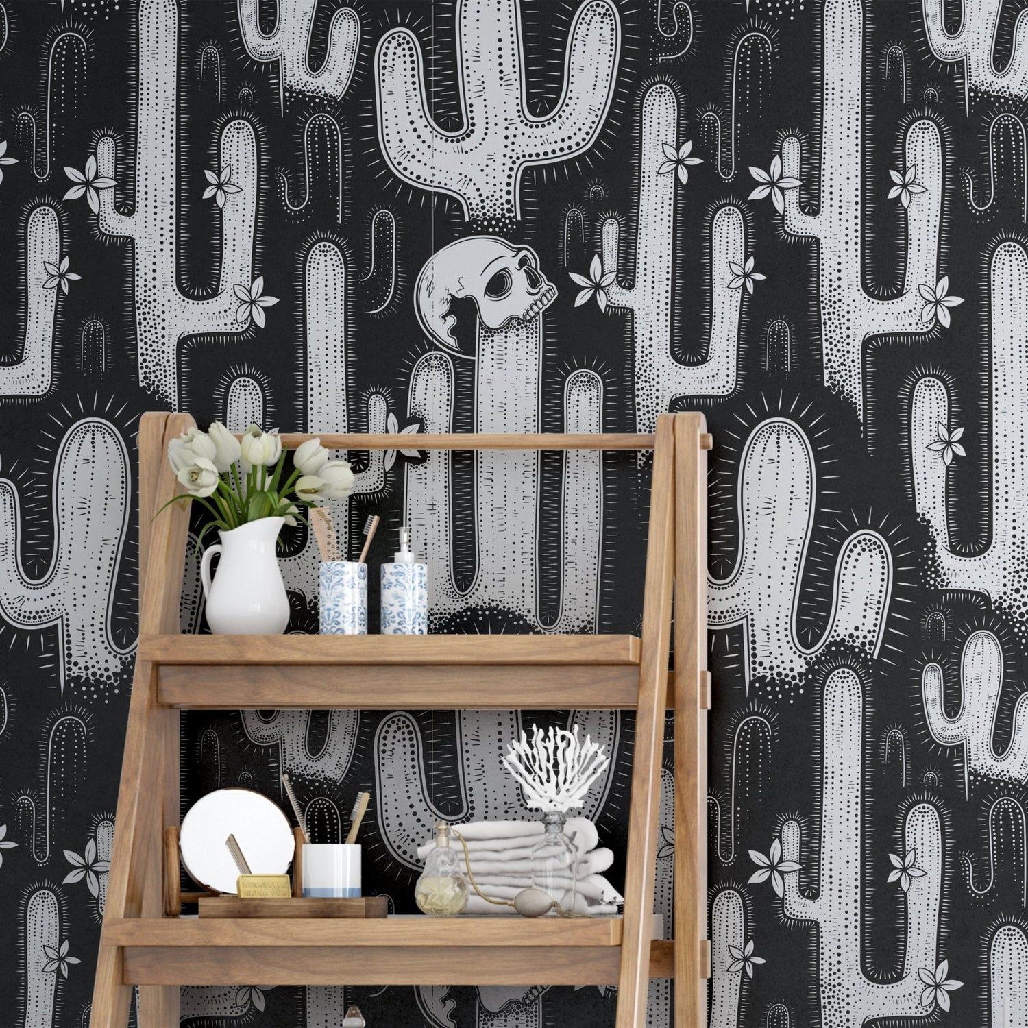1500x1500 Peel and Stick Wallpaper Western Black mural, Rustic Western Decor, Black Wallpaper