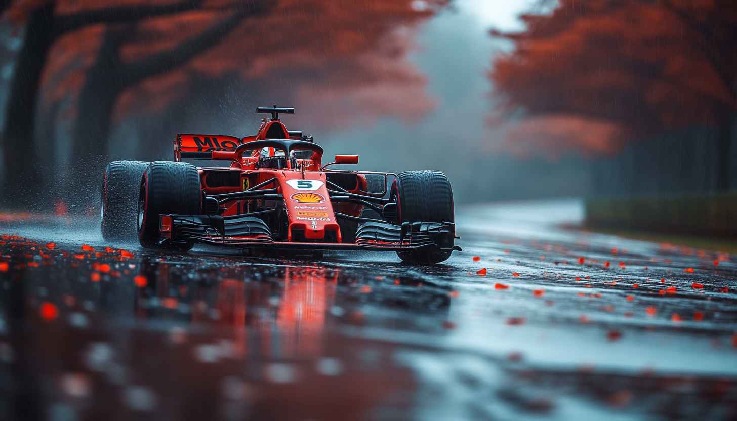 1456x832 Ferrari Formula 1 Car Wallpaper in Rain, HD Quality