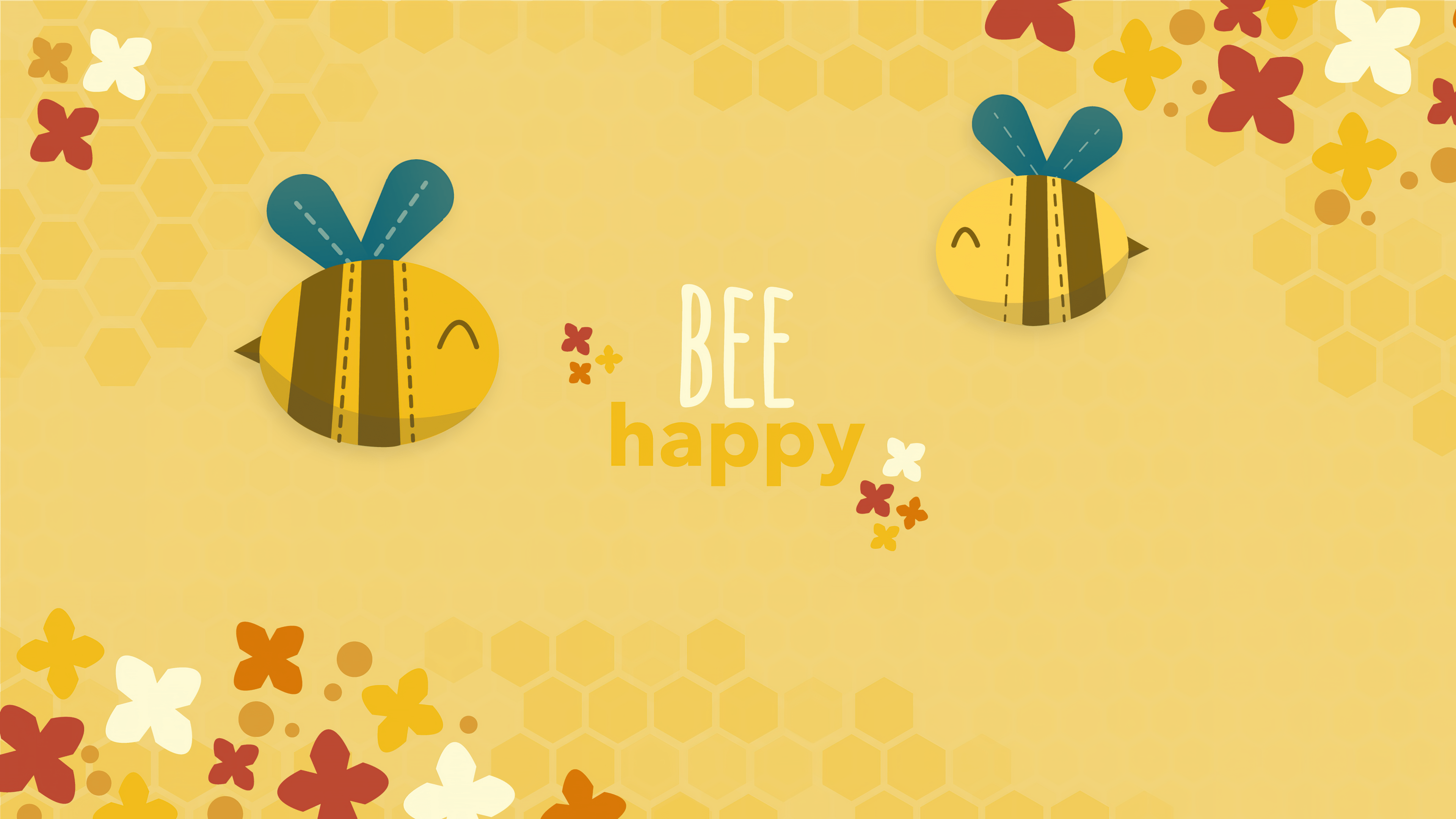 3840x2160 Bee happy Wallpaper 4K, Yellow aesthetic, Illustration