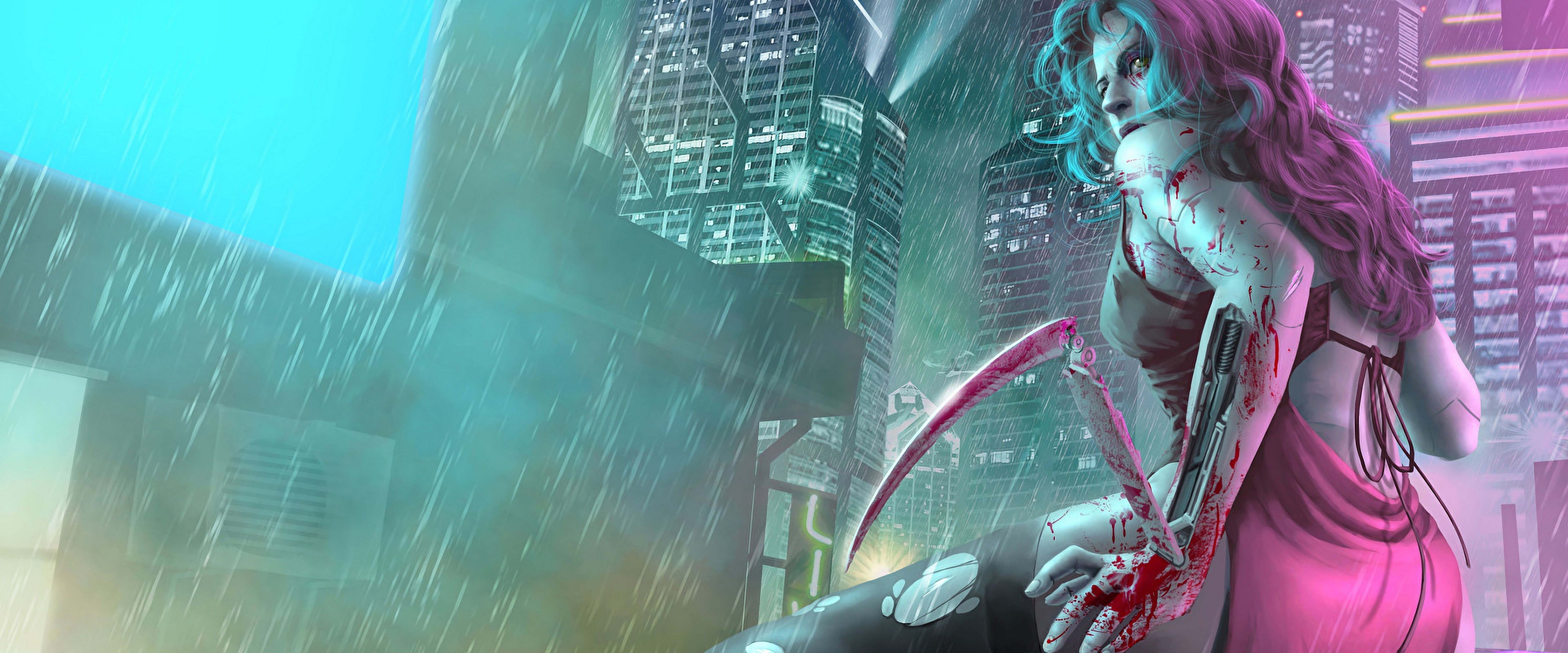 7680x3200 Cyberpunk 2077 Girl Cyborg 4K Wallpaper HD