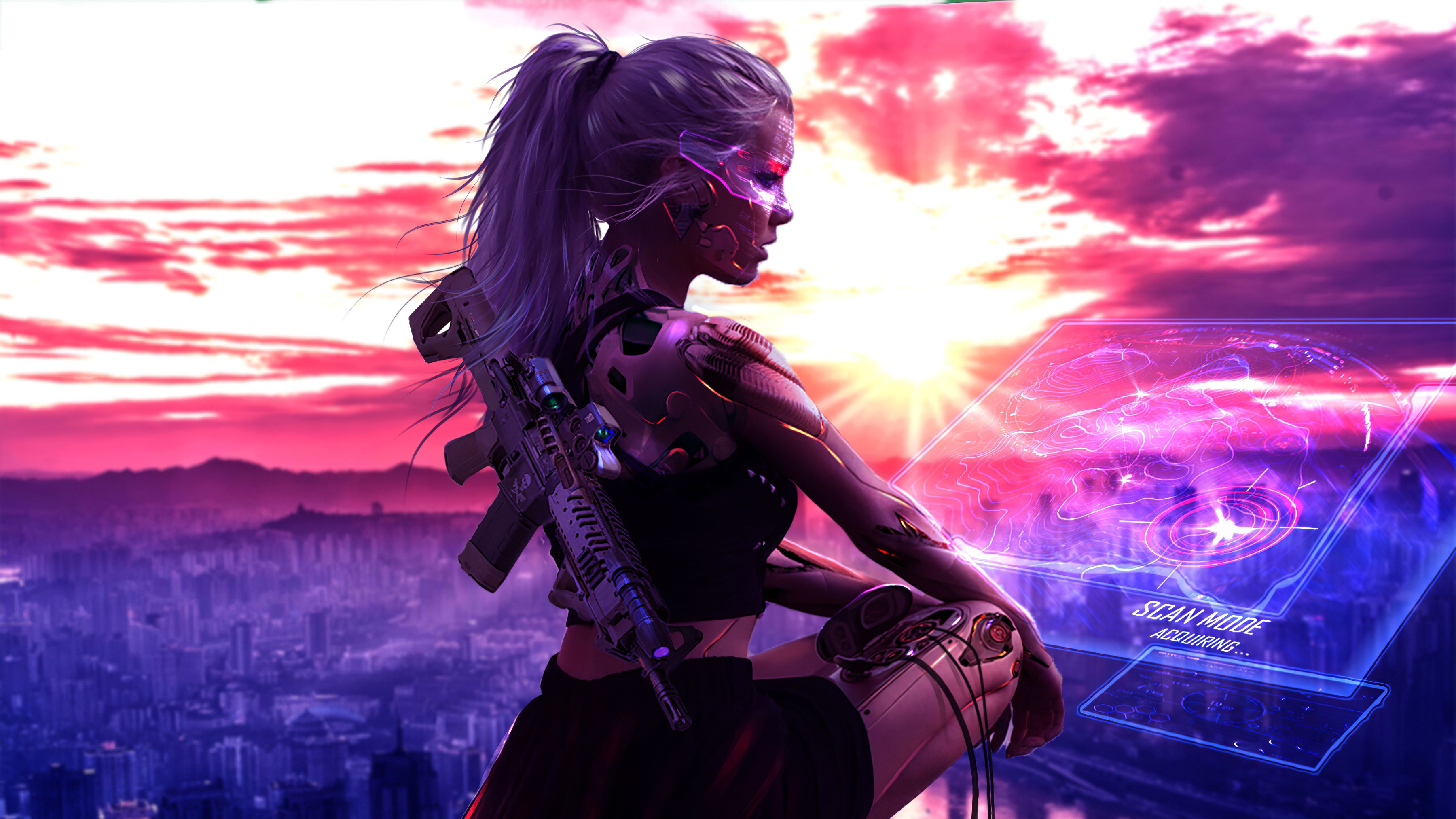 3600x2025 Cyberpunk Girl With Gun 4k Artwork Samsung Galaxy Note S S SQHD , HD 4k Wallpaper, Image, Background, Photos and Picture