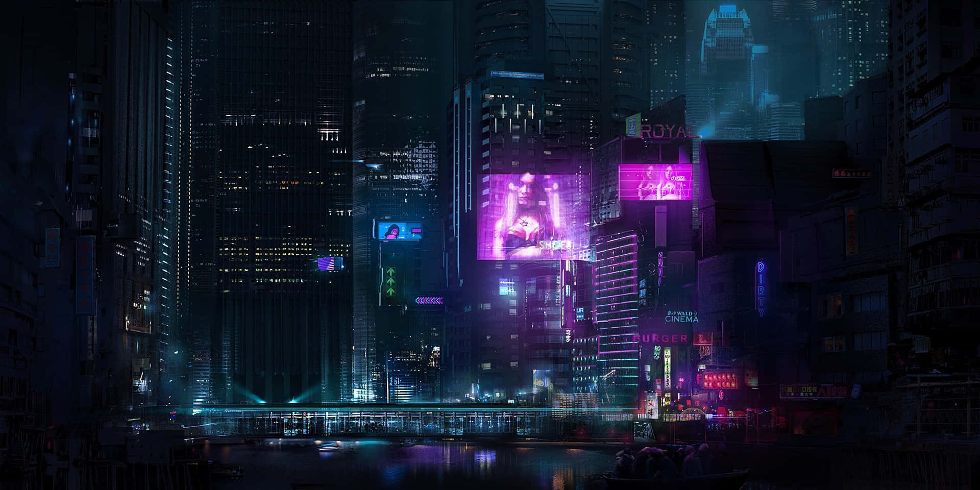 1920x960 Dark Cyberpunk Wallpaper