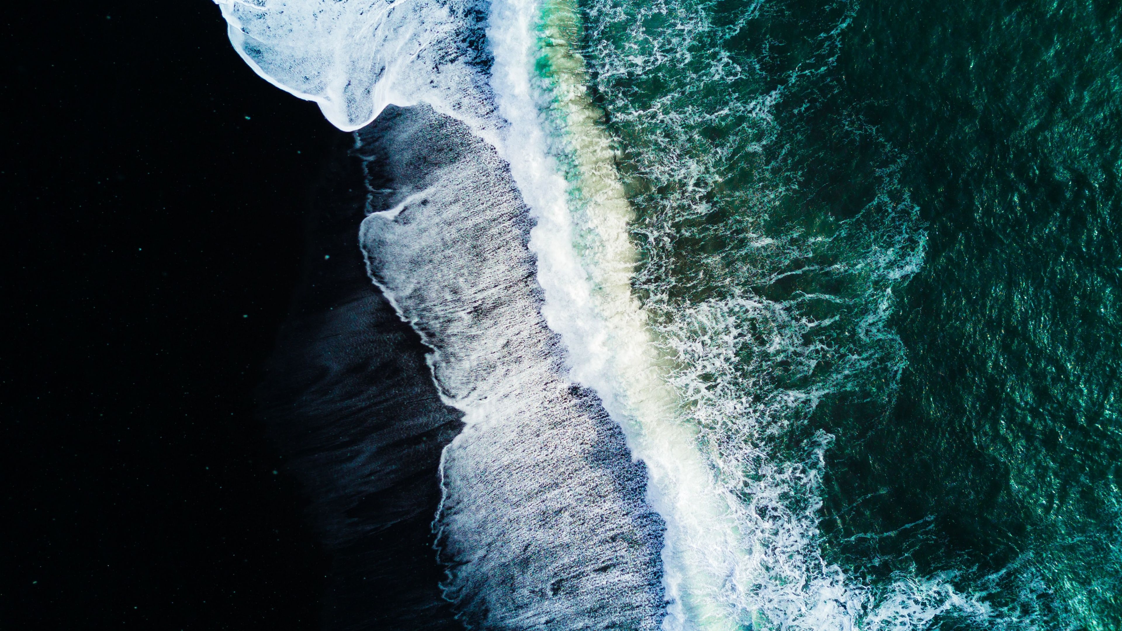 3840x2160 Reynisfjara Black Sand Beach Wallpaper 4K, Waves, Aerial view