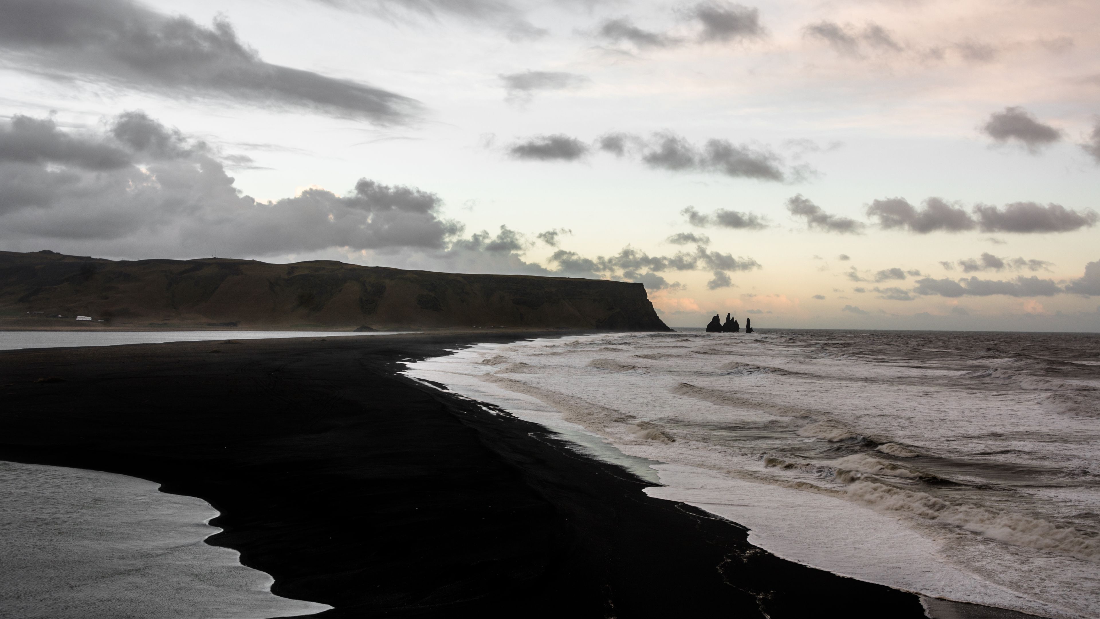 3840x2160 ocean, beach, coast, black sand, iceland 4K HD Nature Wallpaper