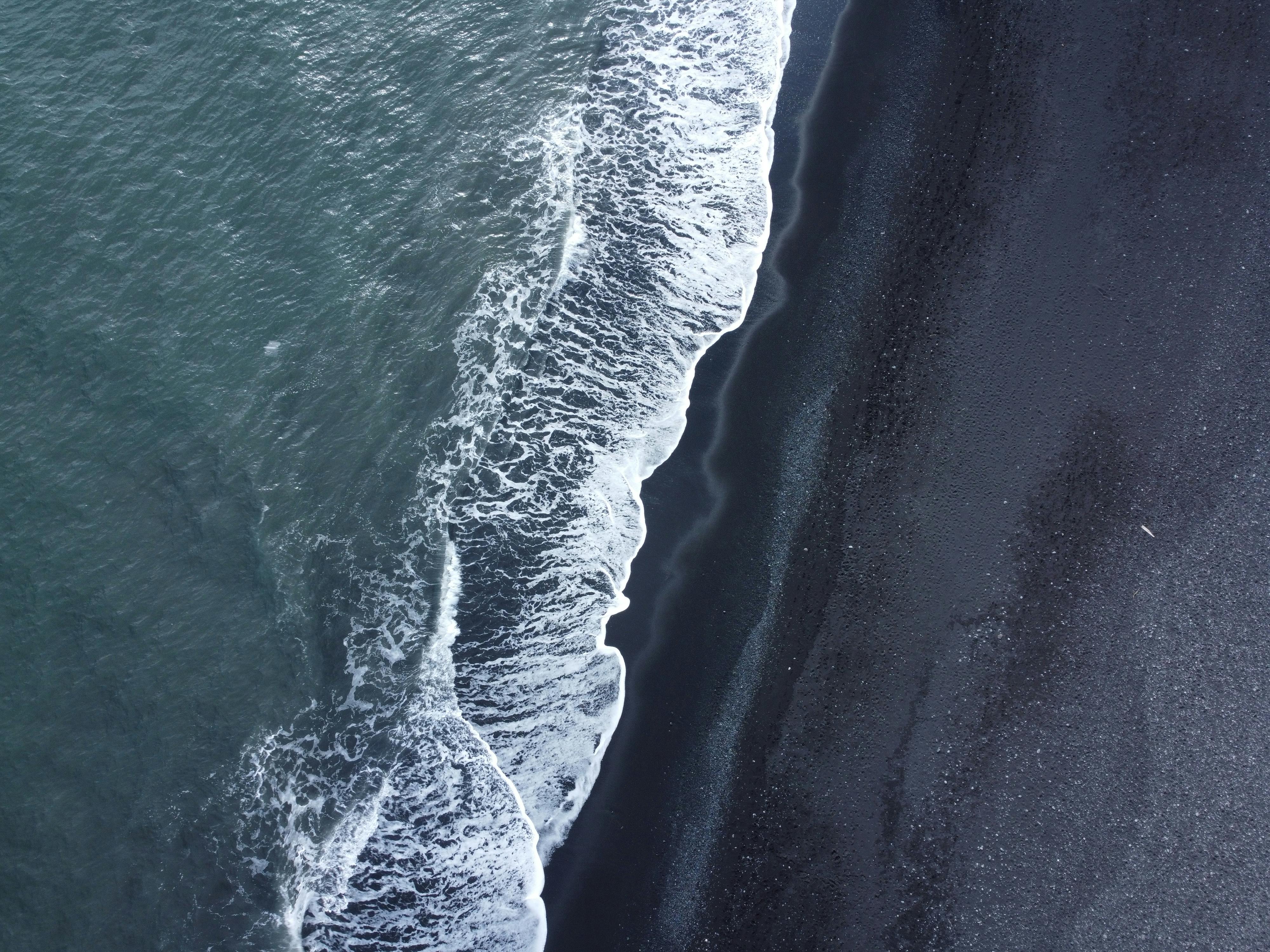4000x3000 Aerial View of Waves on Black Sand Beach in Iceland · Free