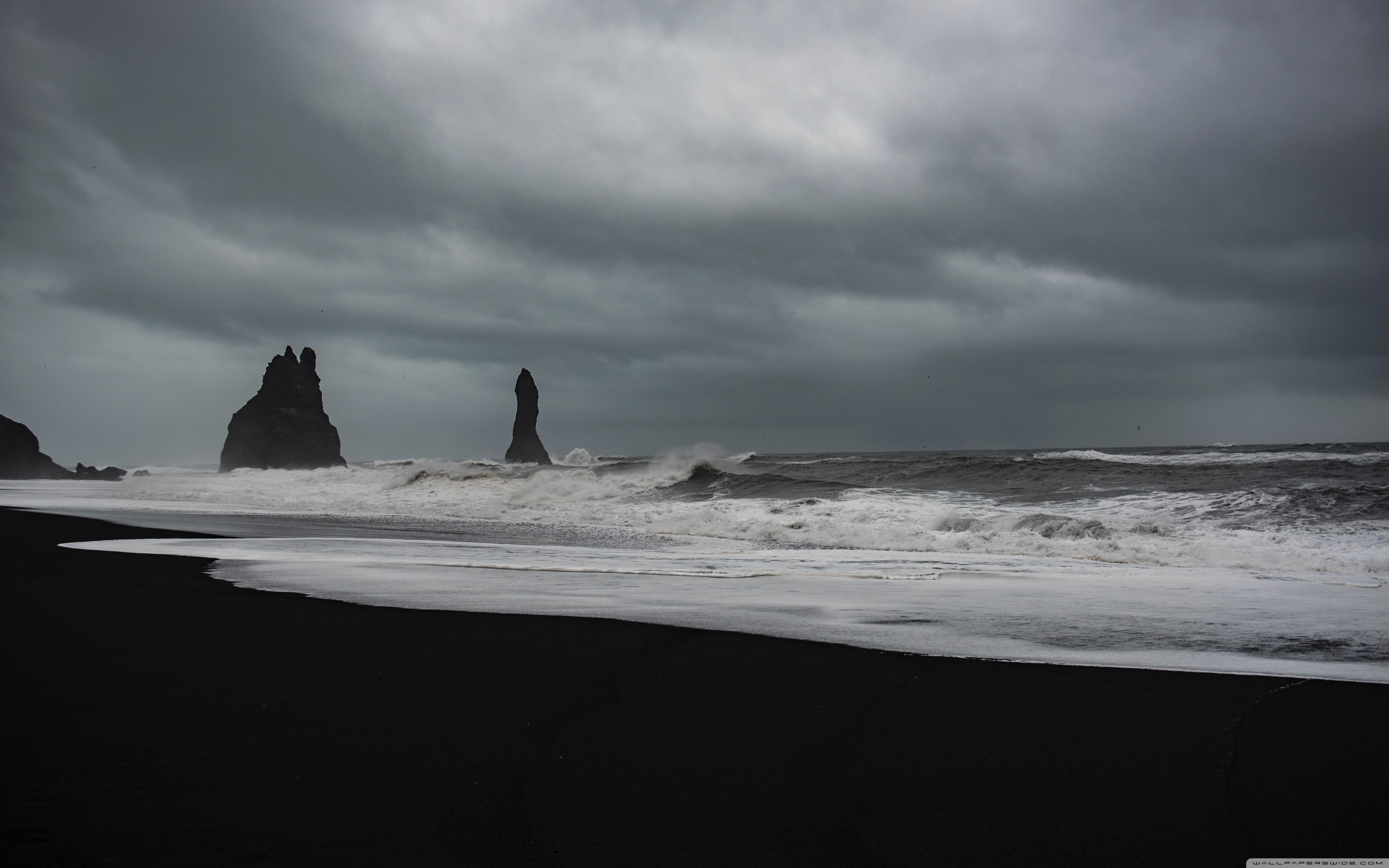 3840x2400 Stormy Weather, Waves, Black Sand Beach, Rocks 4K UHD Wallpaper for UltraHD Desktop and TV : Widescreen and UltraWide Display : Dual Monitor : Smartphone and Tablet Devices