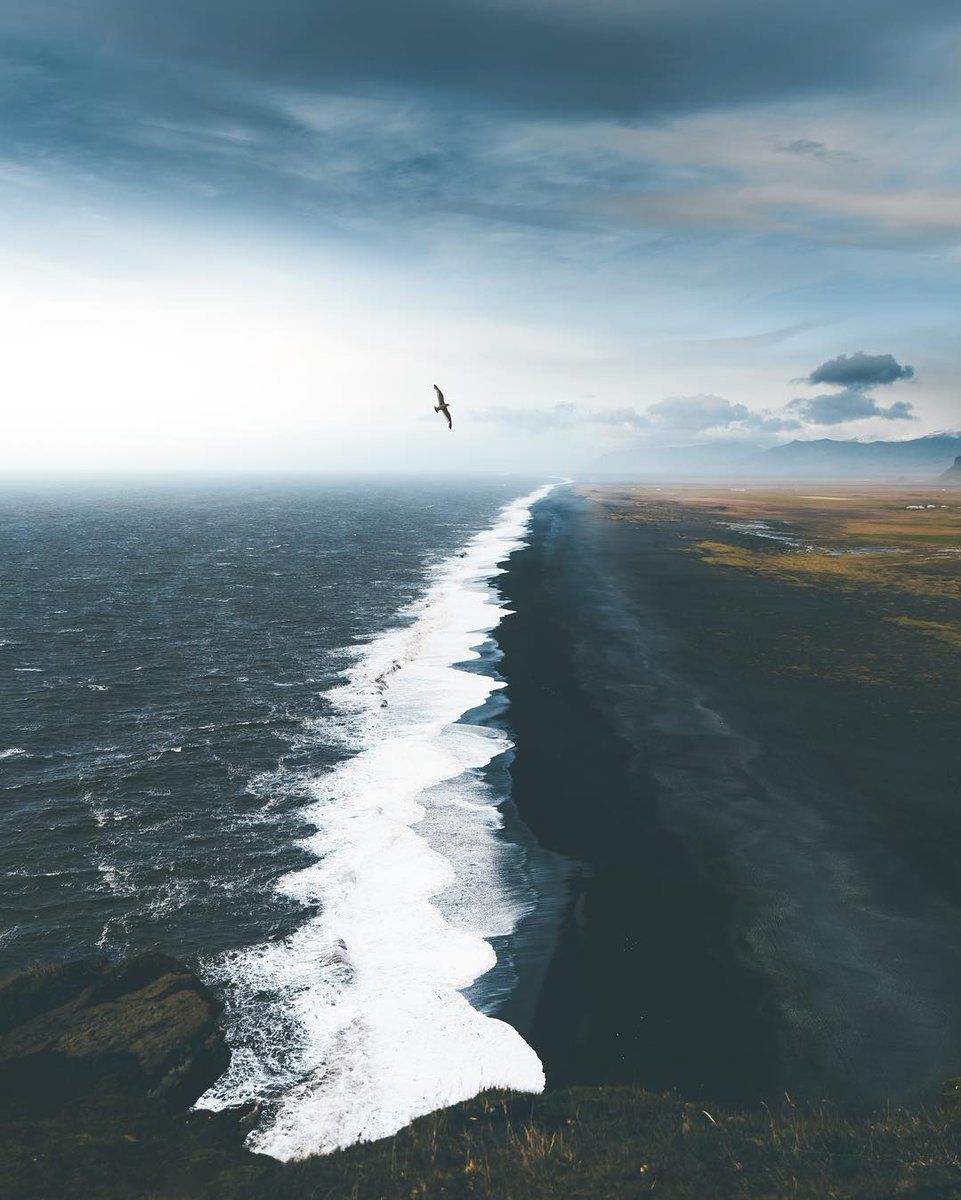 961x1200 High above Iceland's black sand beach