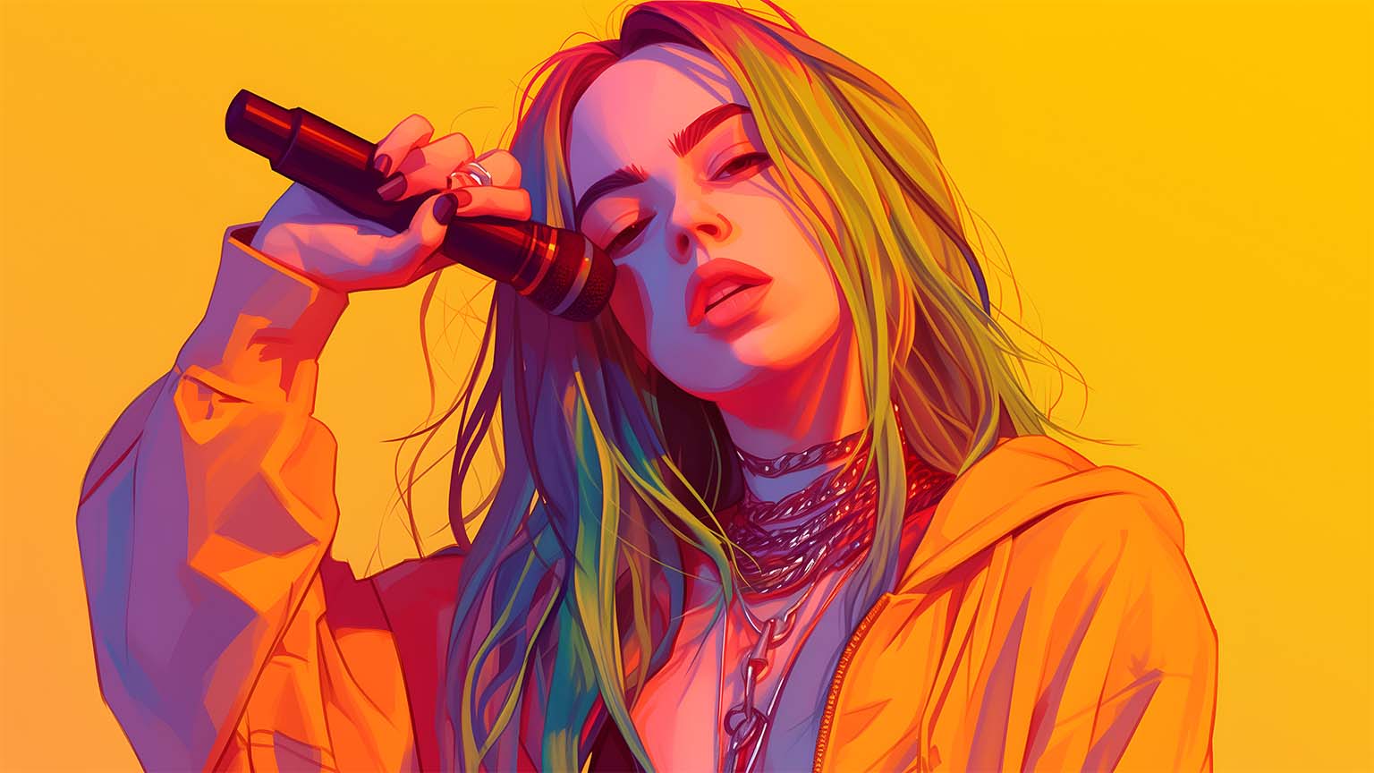 1536x864 Billie Eilish Colorful Stage Desktop Wallpaper 4K Background
