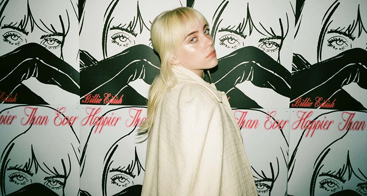 1280x685 Download Billie Eilish on her laptop Wallpaper