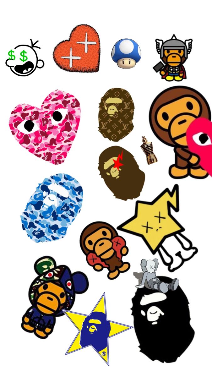 675x1200 KAWS X BAPE. Pretty wallpaper ipad, Picart sticker, Graffiti doodles