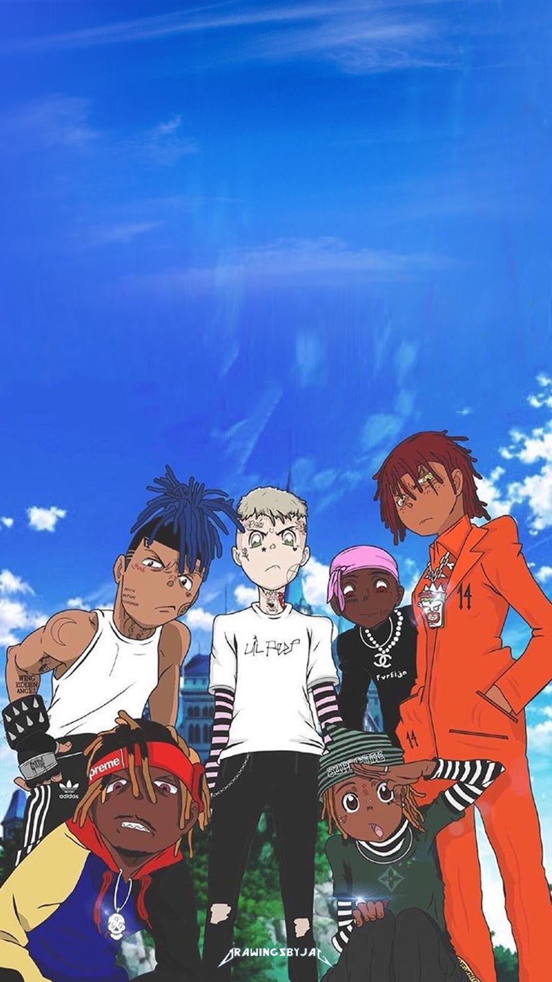 1080x1920 A nice wallpaper of X, Lil Peep, JuiceWrld, Ski Mask, Trippie Redd, and Lil Uzi Vert by Drawings By Jay