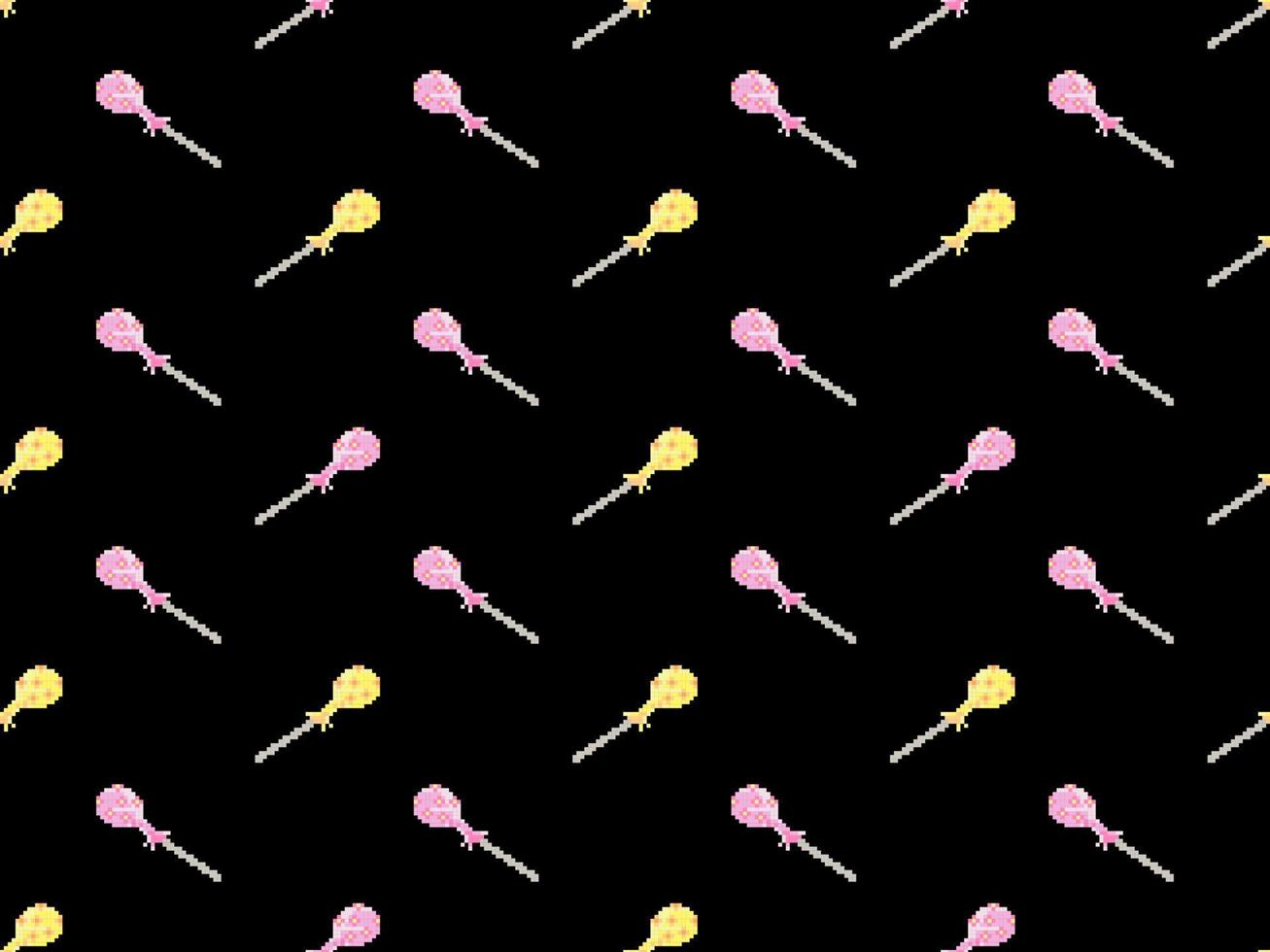 1307x980 Lollipop cartoon character seamless pattern on black background. Pixel style