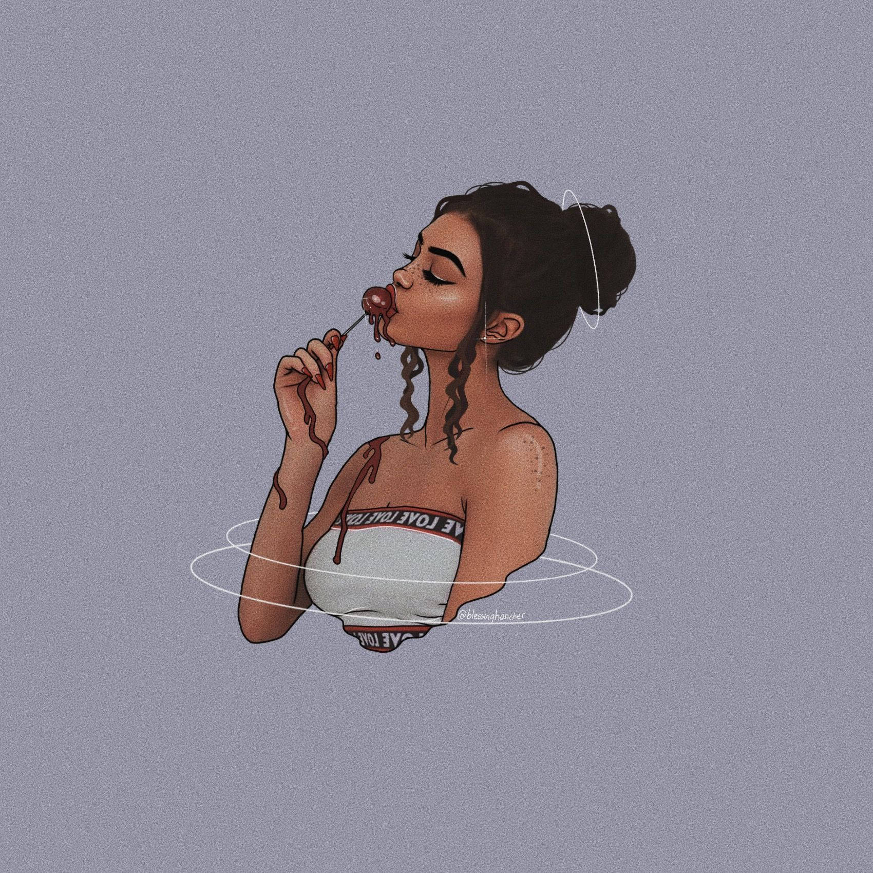 1700x1700 Download Black Woman Lollipop Digital Art Wallpaper