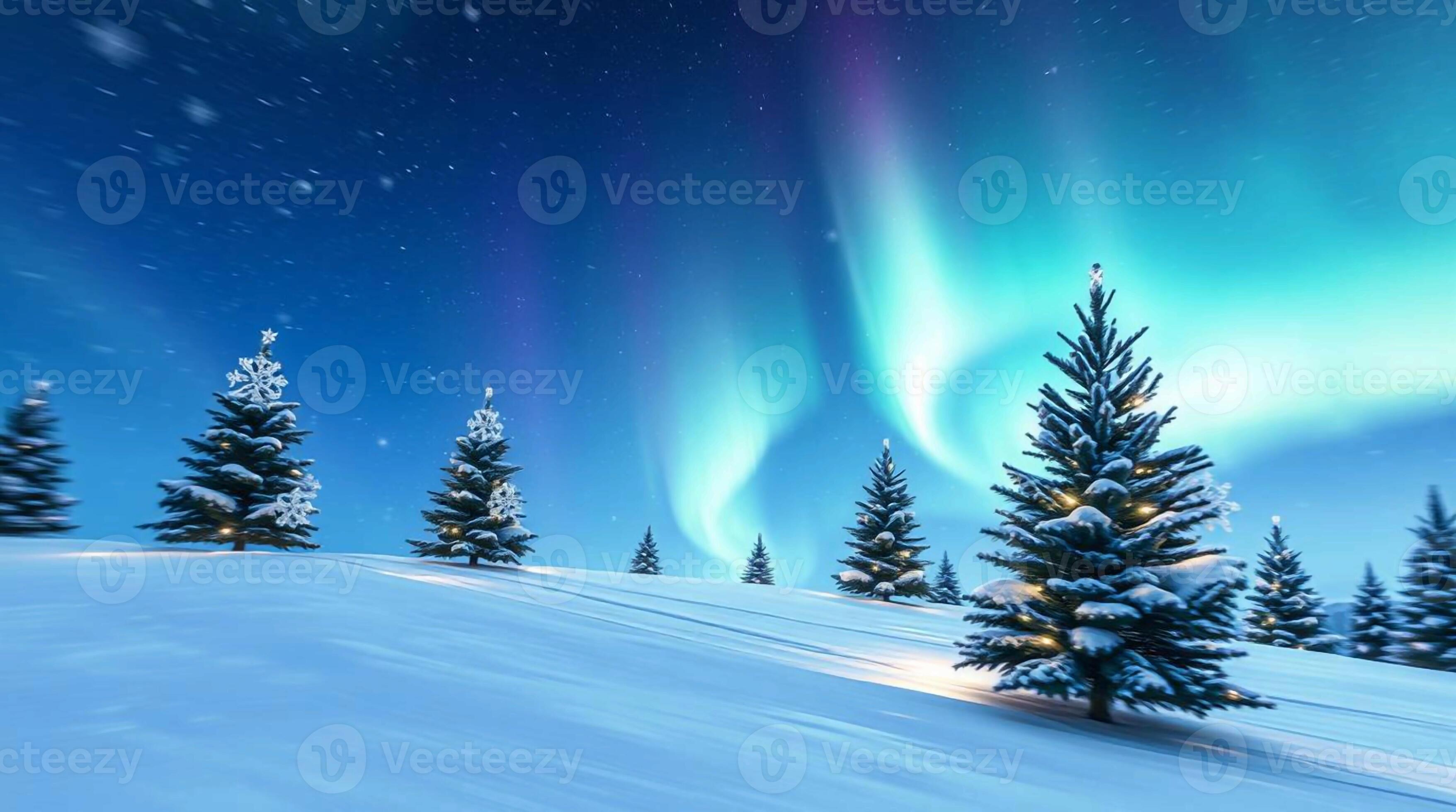 3512x1960 Aurora borealis, christmas trees, snow, northern lights, winter, northern lights wallpaper