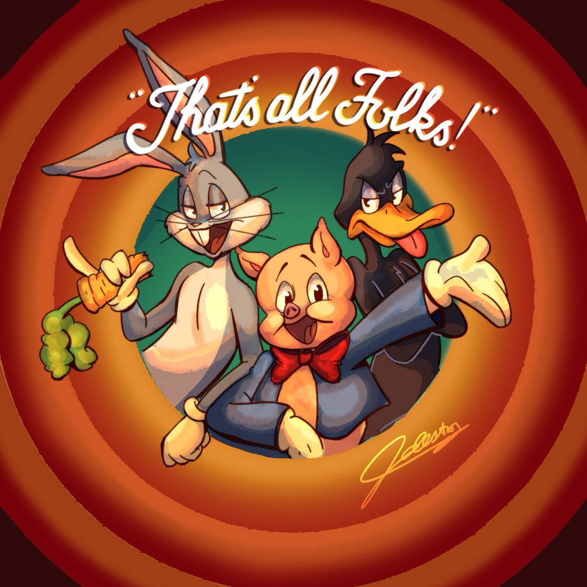 1200x1200 ToonJune2021 Day That's All Folks, from the trio! :] [ #ToonJune #CartoonArt #cartoon #artwork #artistsontwitter #LooneyTunes #daffyduck #bugsbunny #porkypig #FANART ]