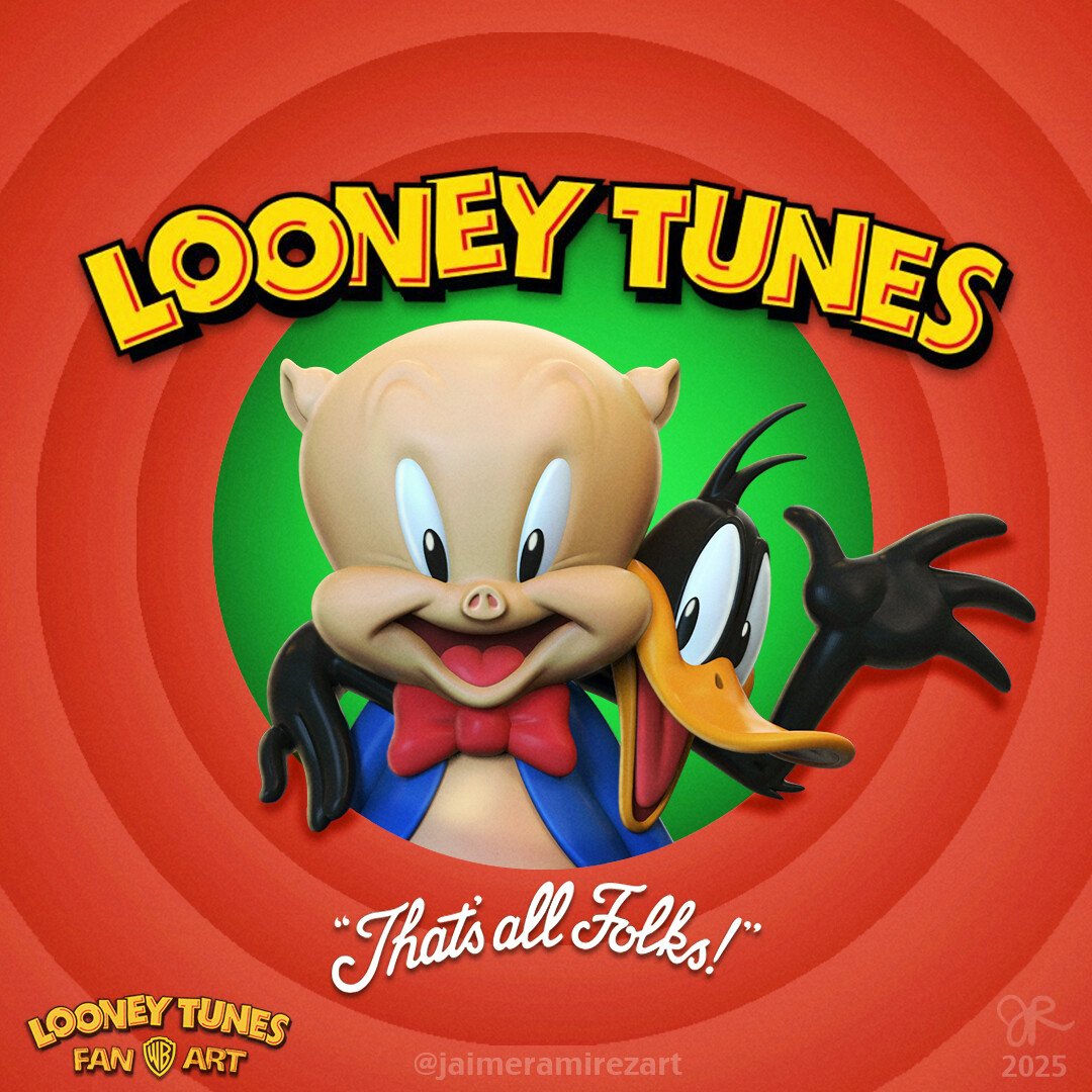 1080x1080 Looney Tunes: Daffy Duck, Porky Pig, and Petunia Pig Statues