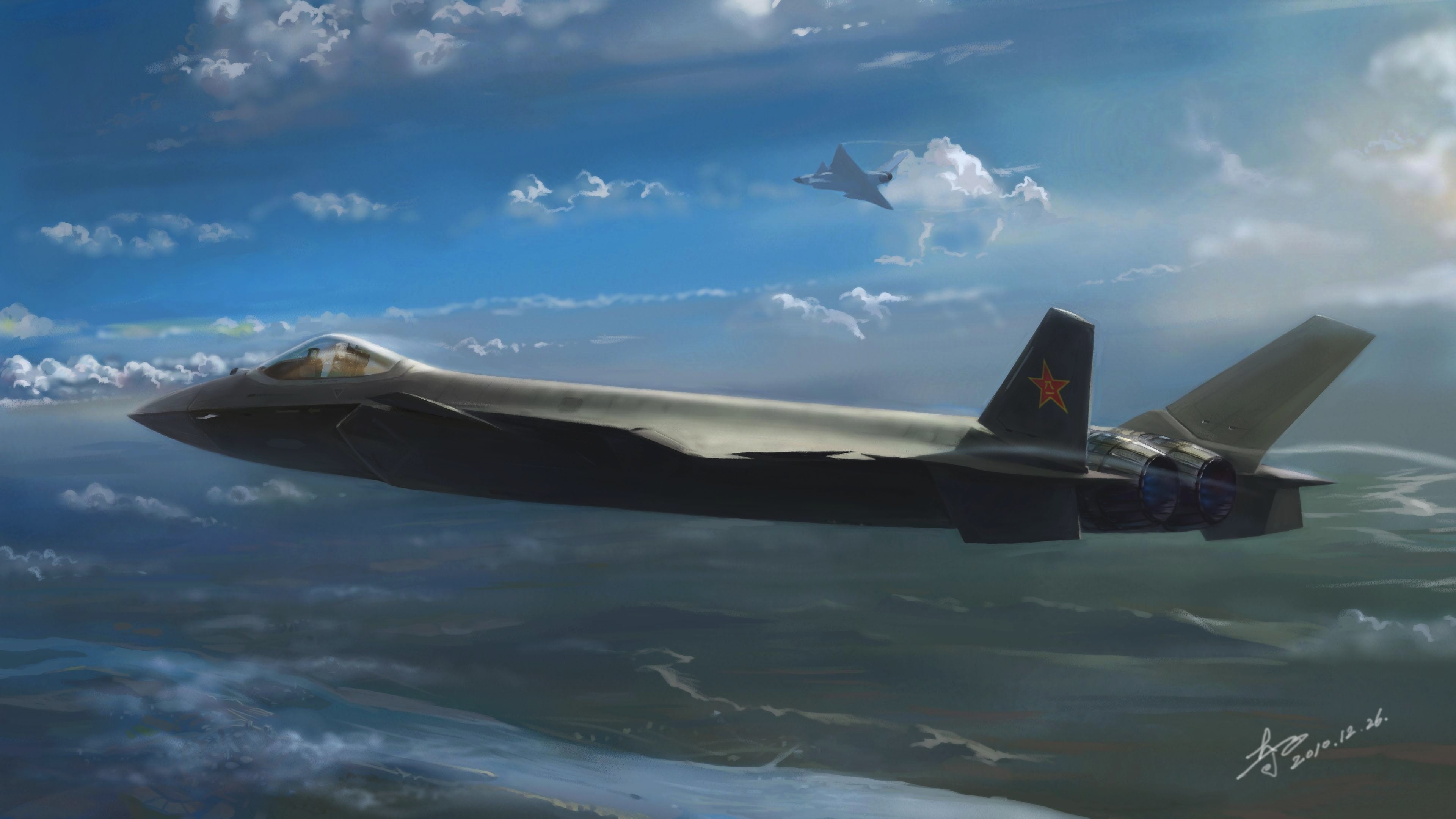 3840x2160 Wallpaper the sky, earth, figure, fighter, China, BBC, multipurpose, Black Eagle for mobile and desktop, section авиация, resolution 3840x2160