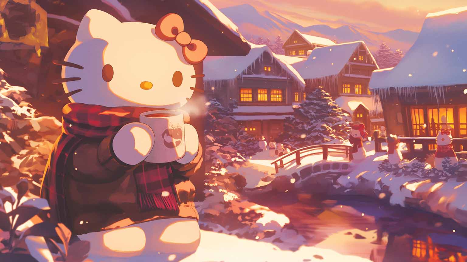 1536x864 Hello Kitty Cozy Winter Day Desktop Wallpaper
