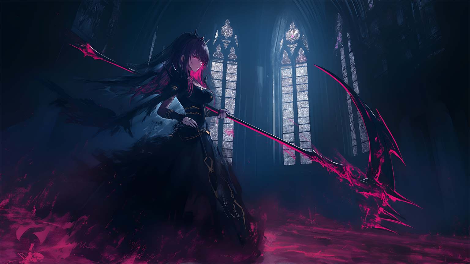 1536x864 Calliope Mori Scythe in Dark Cathedral Desktop Wallpaper