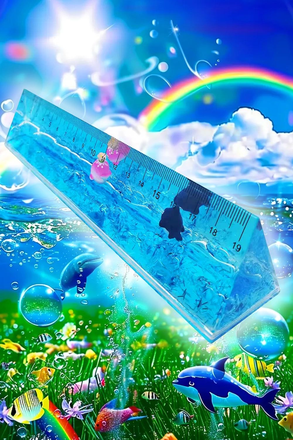 1000x1500 Frutiger Aero Ruler with Liquid and Floating Fishes Aqua A