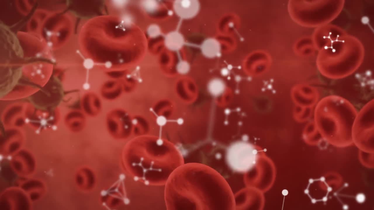 1280x720 3D illustration of human red blood cells isolated on white background, concept for medical health care