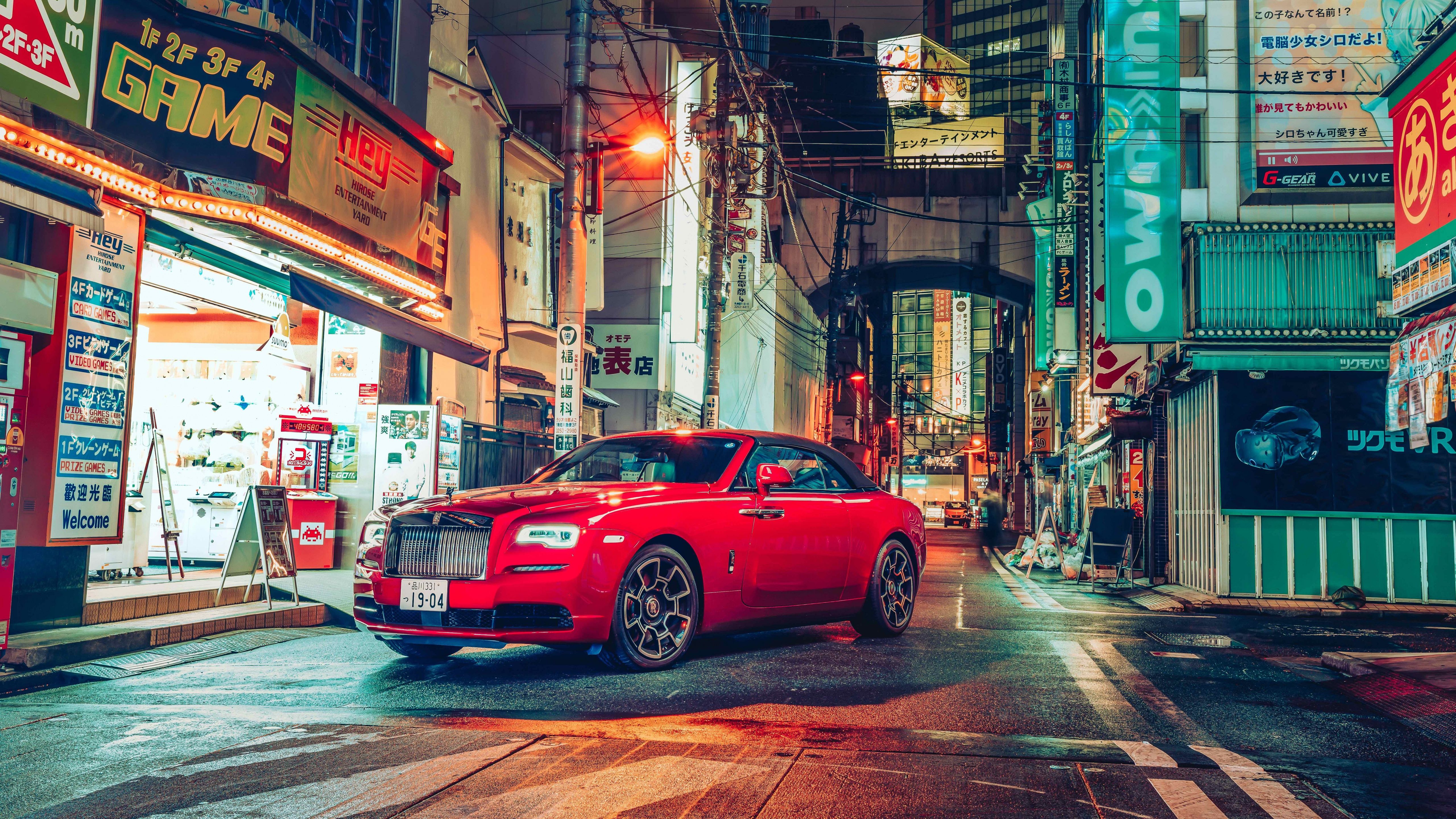 5120x2880 Rolls Royce Dawn Black Badge Wallpaper 4K, Tokyo, Cityscape