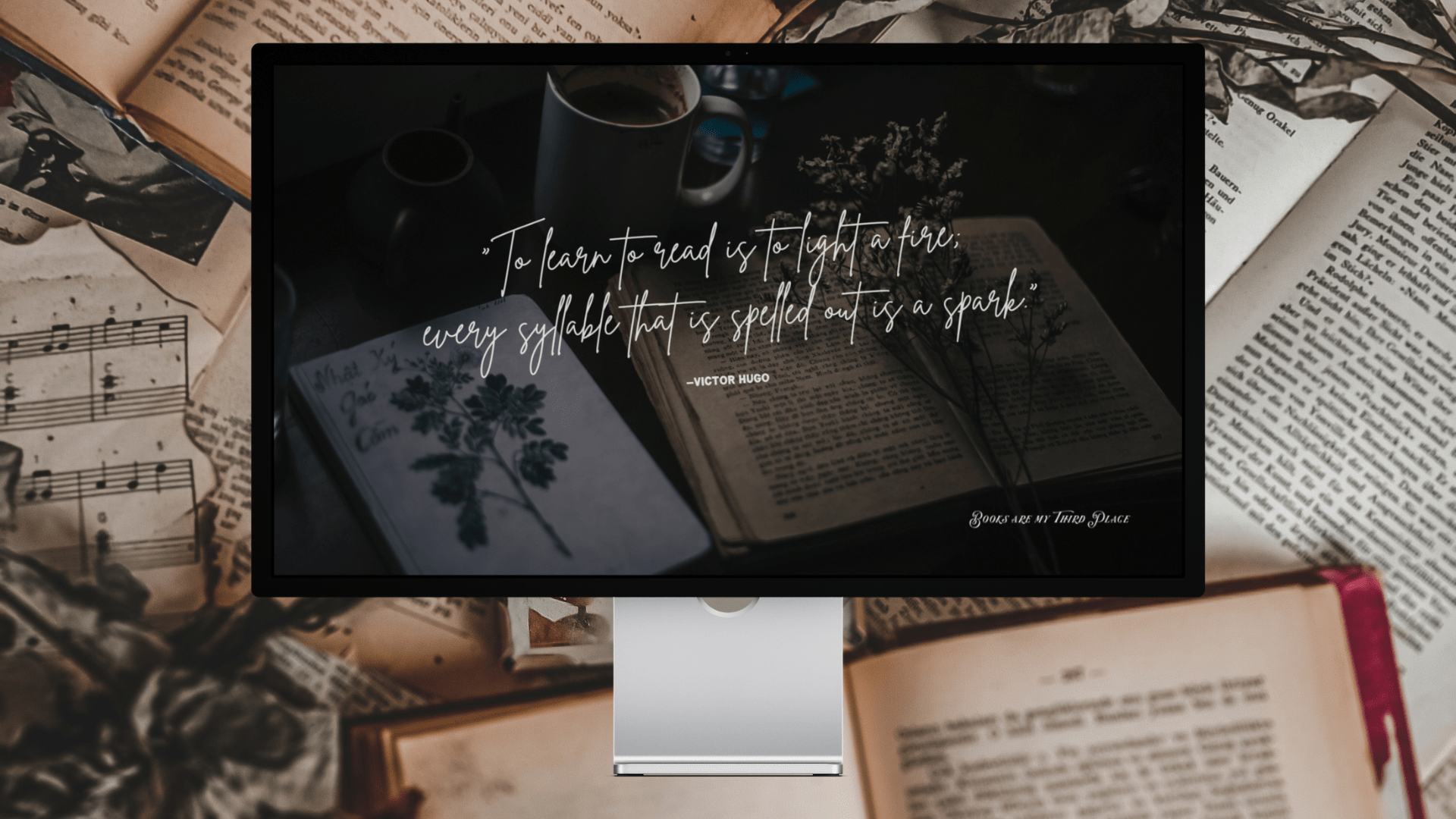 1920x1080 Complimentary Bookish Tech Background + Wallpaper March 2024