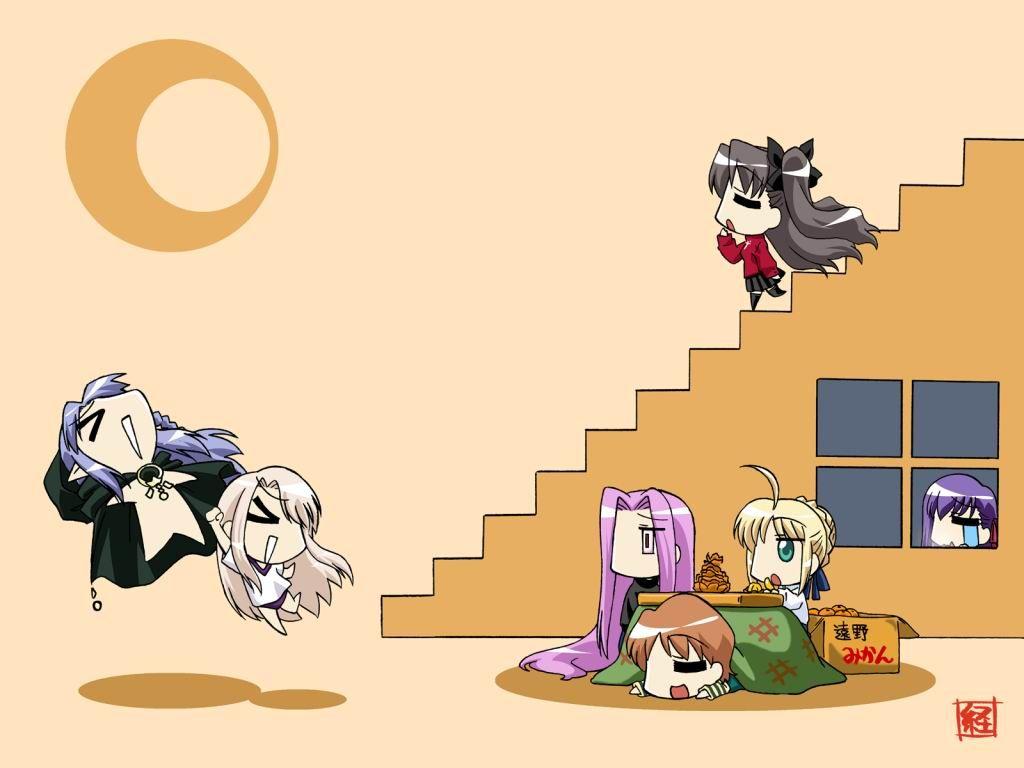 1024x768 Image 687: chibi fate_stay_night rin saber wallpaper