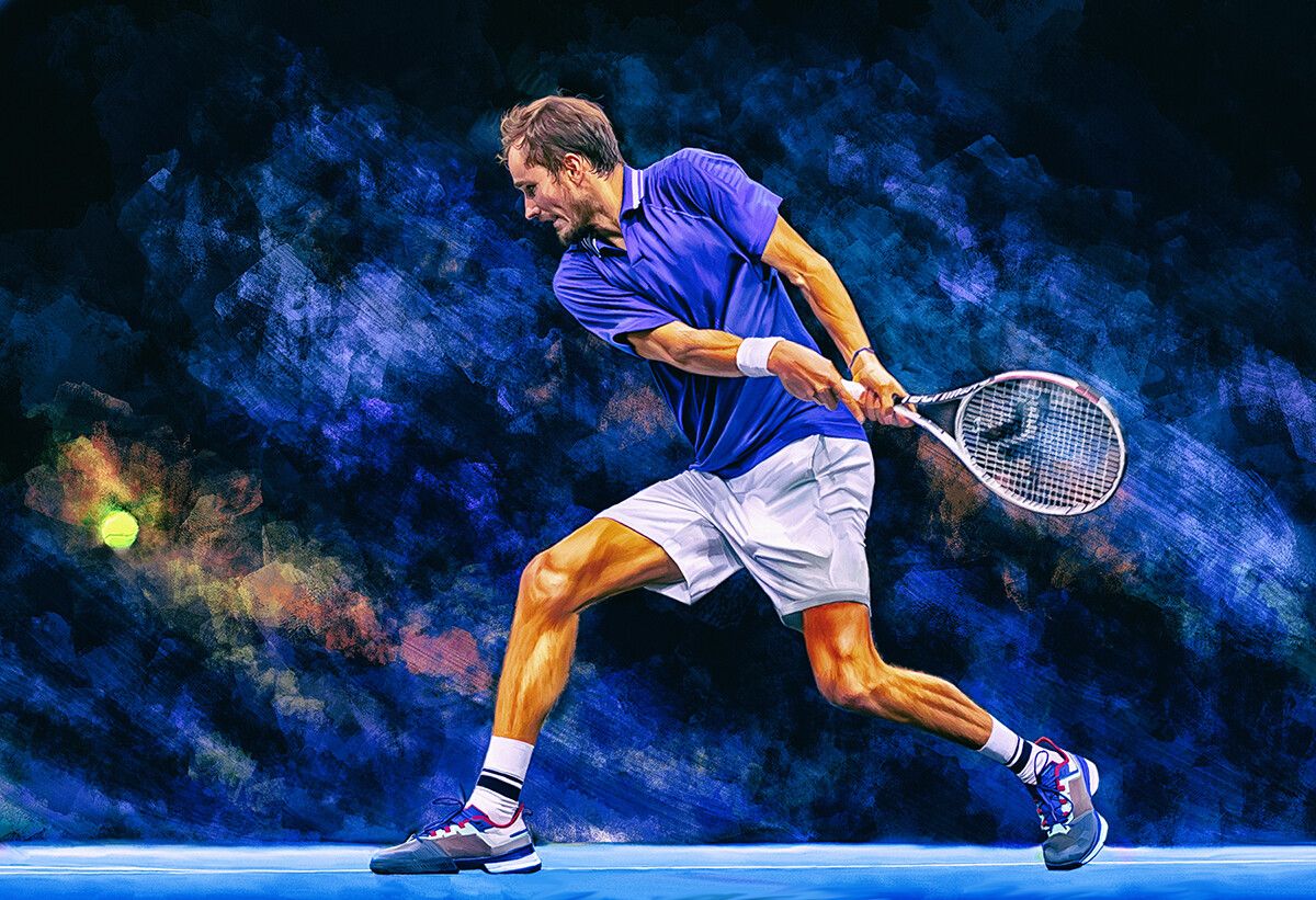 1200x821 Daniil Medvedev plays backhand at ATP Finals 2021. Digital artwork poster. Tennis fan art gift