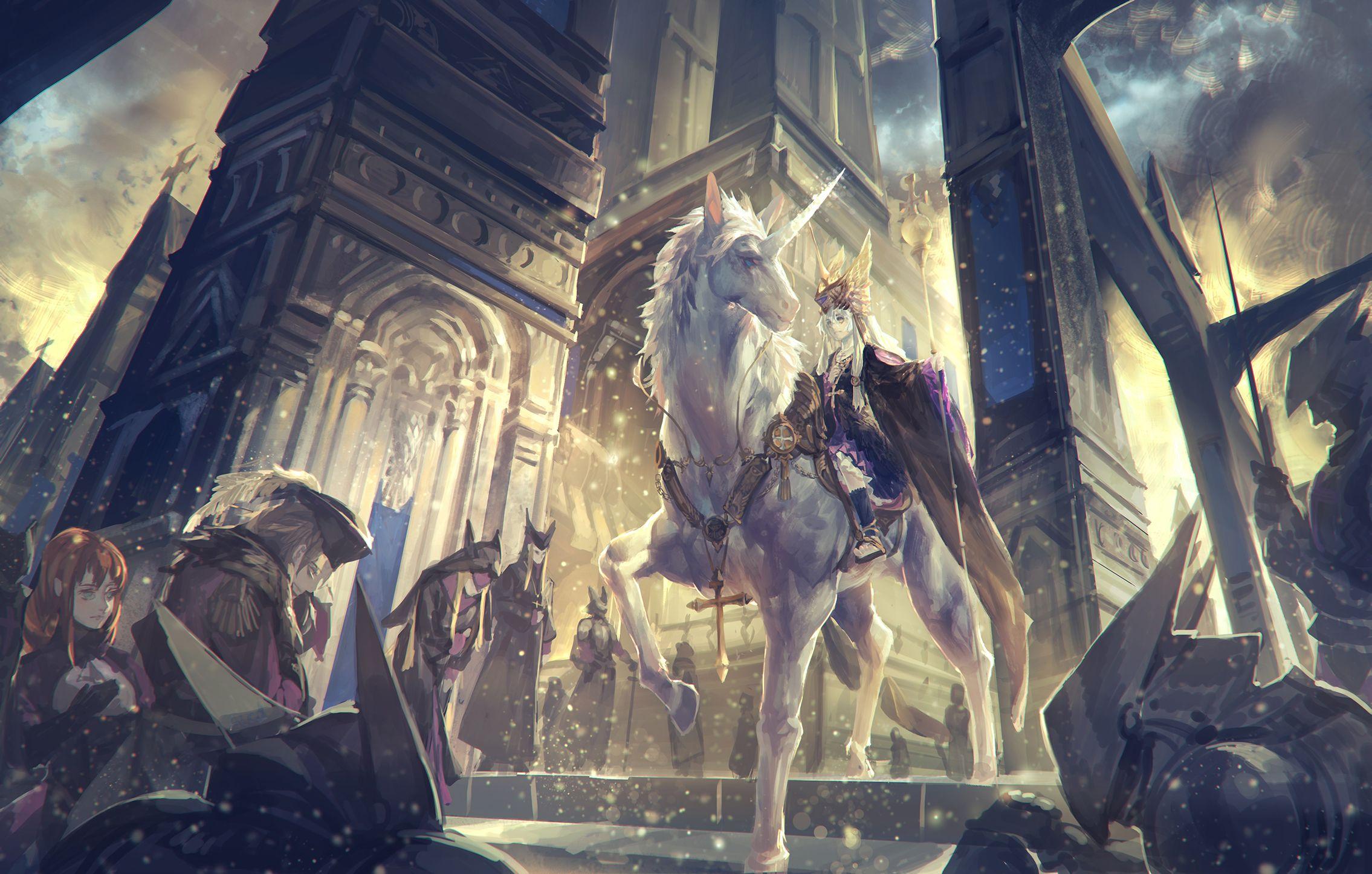 2270x1447 Wallpaper Horses Unicorns Anime People Fantastic world 2270x1447